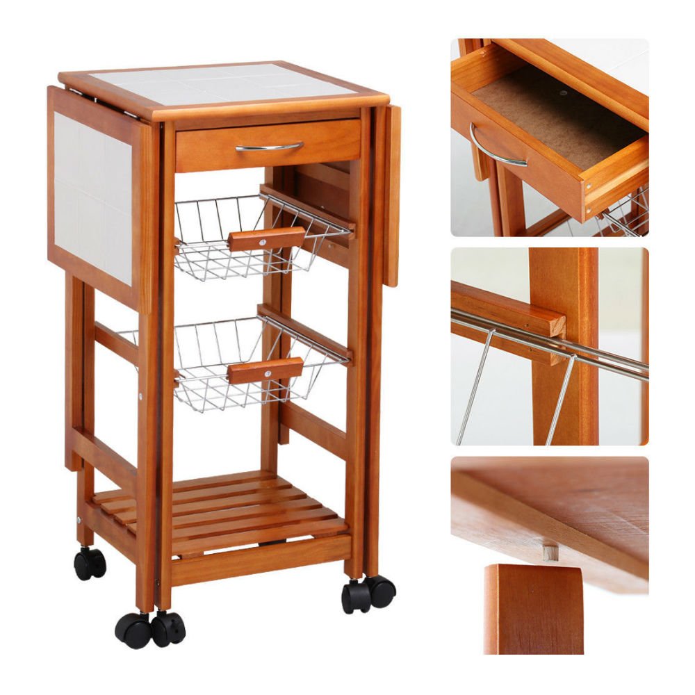 Portable Rolling Drop Leaf Kitchen Island Cart with Storage - Foldable Trolley Table for Small Spaces, Dining Extension & Extra Counter Space