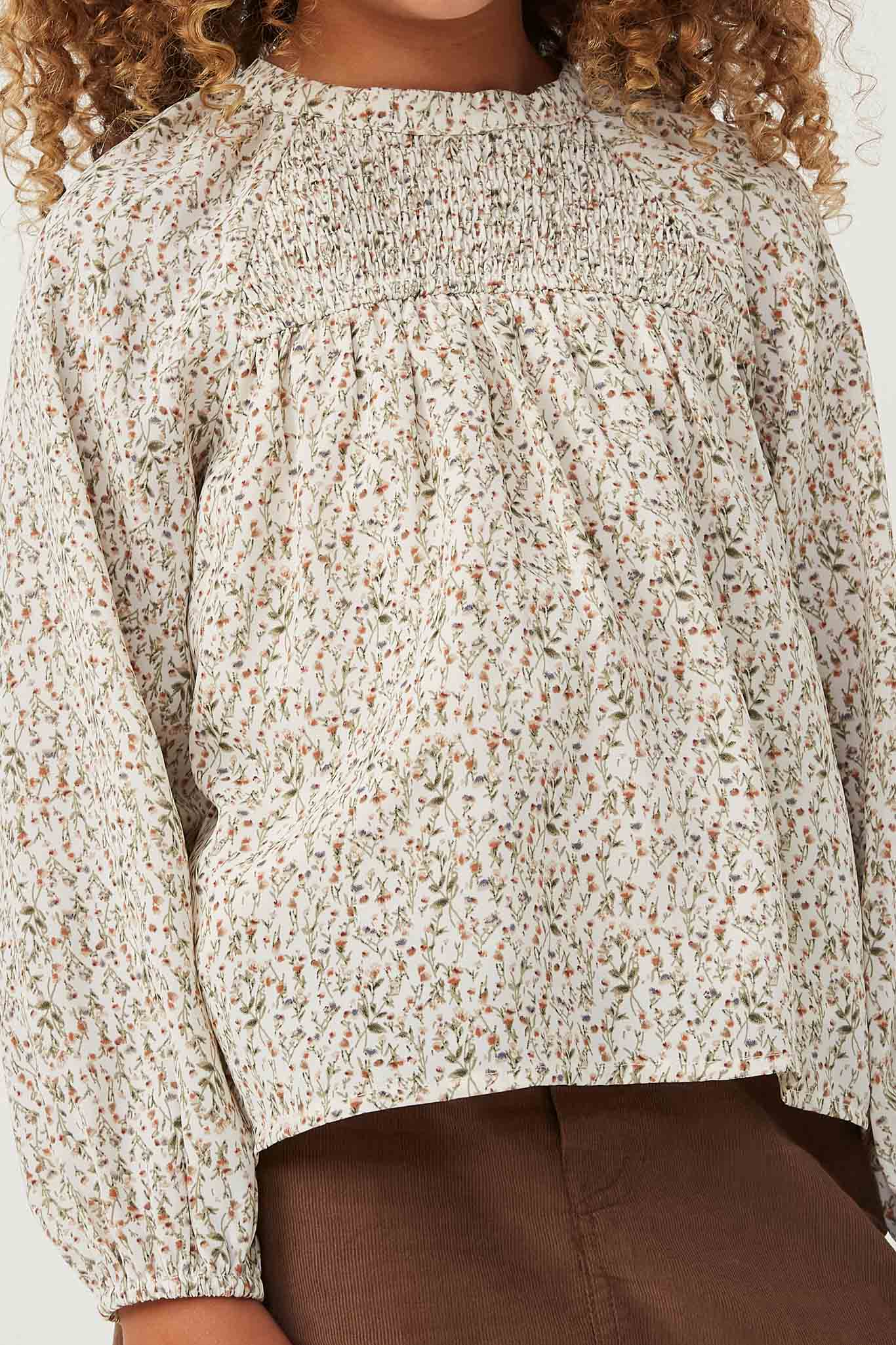 Stylish Ditsy Print Smocked Detail Long Sleeve Blouse for Women | Floral Boho Tunic Top | Perfect for Casual Outings, Office Wear & Date Nights