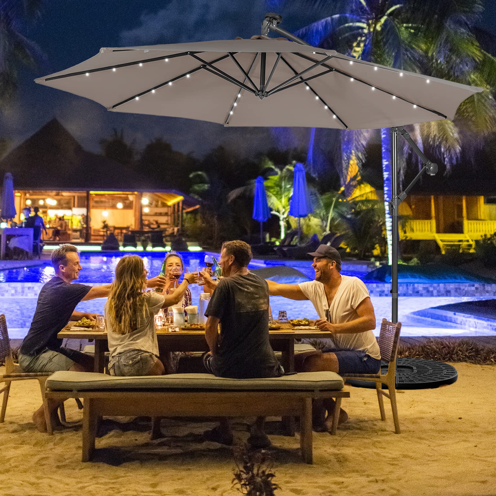 Giantex 10ft Solar LED Patio Umbrella with Tilt for Pool & Outdoor