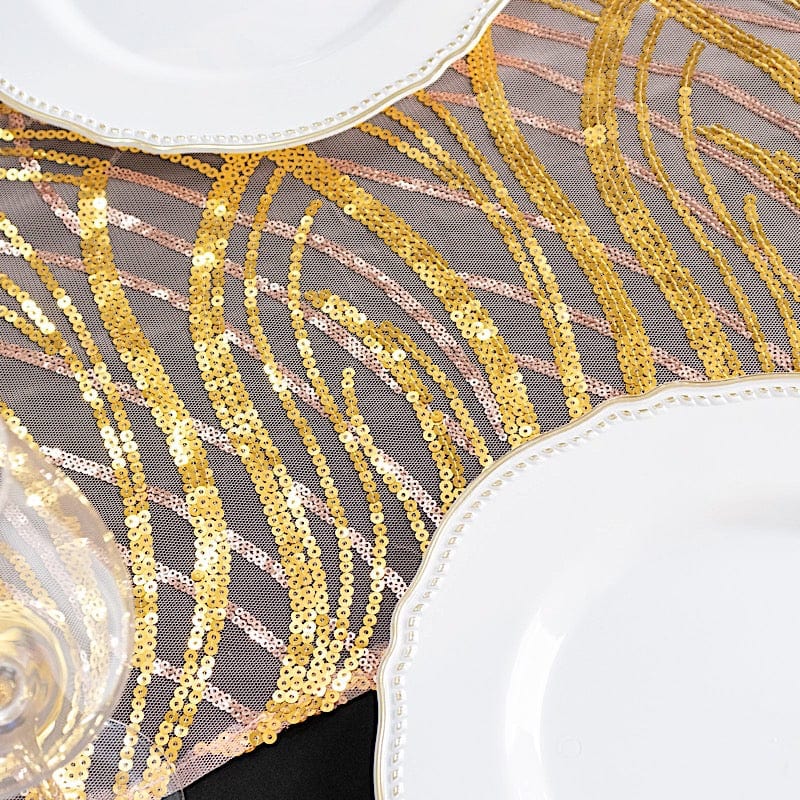 12x108 Inch Mesh Table Runner with Wavy Embroidered Sequins - Elegant Dining Decor for Weddings, Parties & Holiday Celebrations