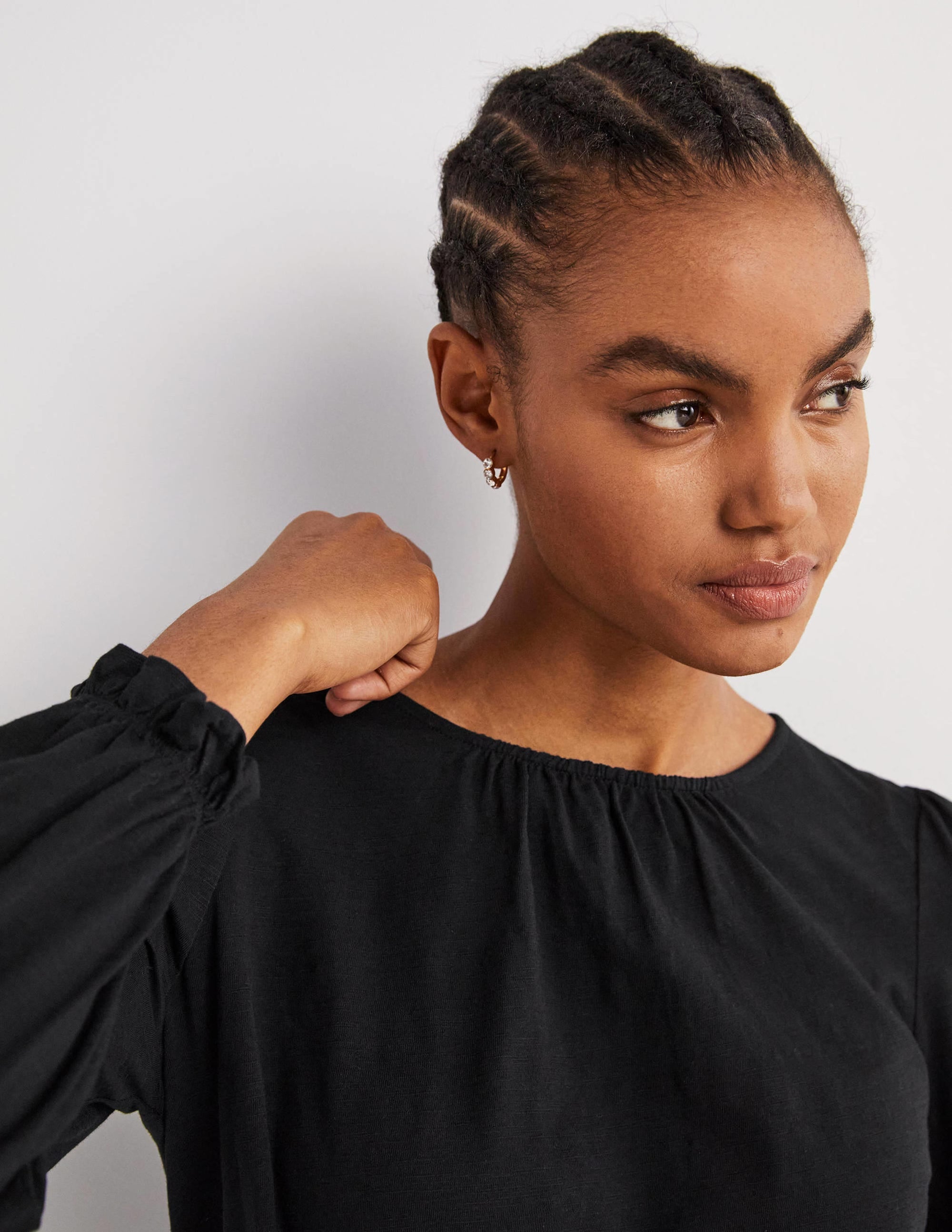 Men's Cotton Crew Neck Blouson Top - Black | Casual Comfort Wear for Everyday Outfits & Layering