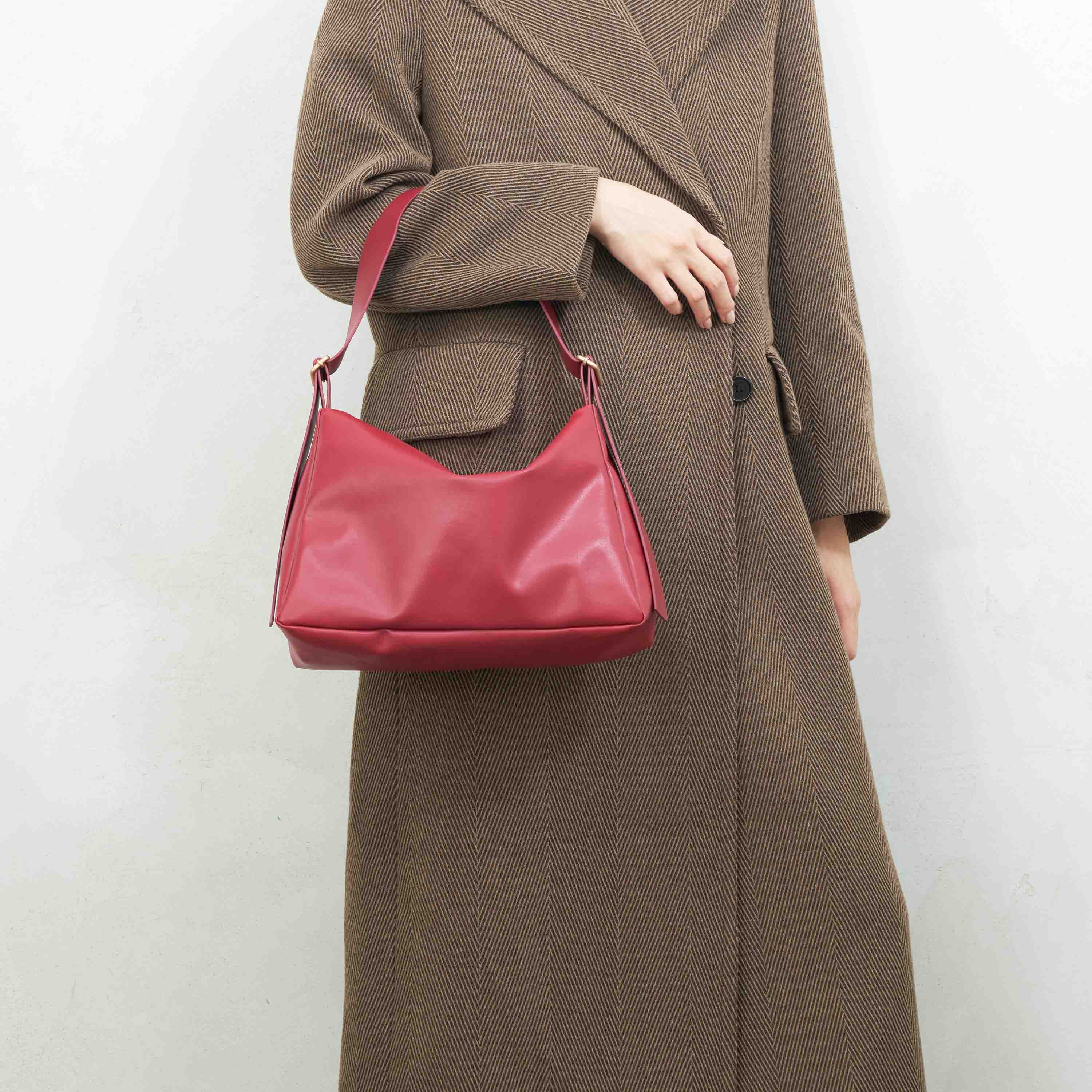 Oleatex Vegan Olive Leather Slouchy Shoulder Bag for Women - Cherry Red Crossbody Purse | Eco-Friendly Fashion Accessory for Work, Travel & Everyday Use