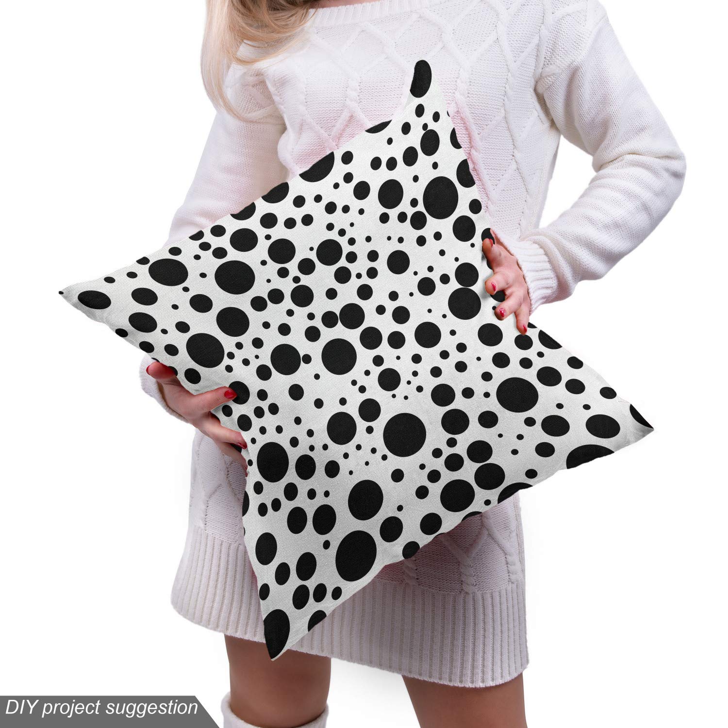Ambesonne Black and White Polka Dot Fabric by The Yard - Small & Large Dots Upholstery Material for Sofa, Curtains, Pillows - Decorative Home Decor Fabric for DIY Projects & Crafting (Black/White)