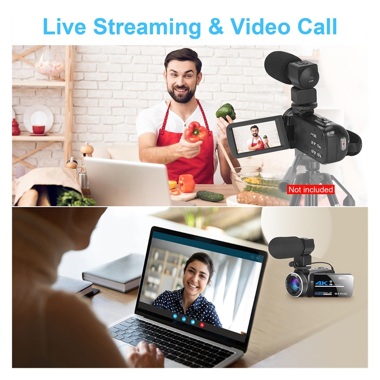 NMBHUS 4K UHD Streaming Camera - 56MP WiFi Webcam with 18X Zoom, Infrared Night Vision for Vlogging, YouTube Recording & Live Streaming (No SD Card Included) - Perfect for Home Videos, Travel Vlogs, and Online Meetings