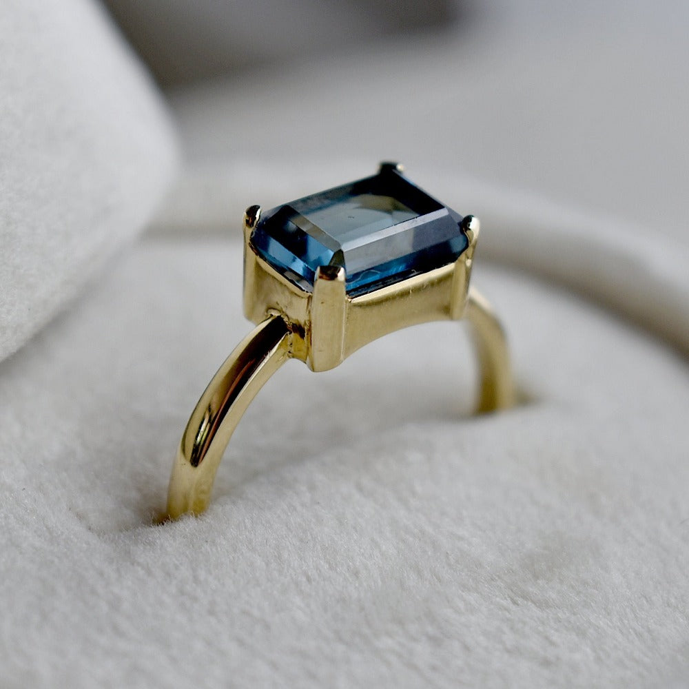 Emerald Cut London Blue Topaz Ring - Elegant Sterling Silver Jewelry for Women, Perfect for Engagement, Wedding & Anniversary Gifts