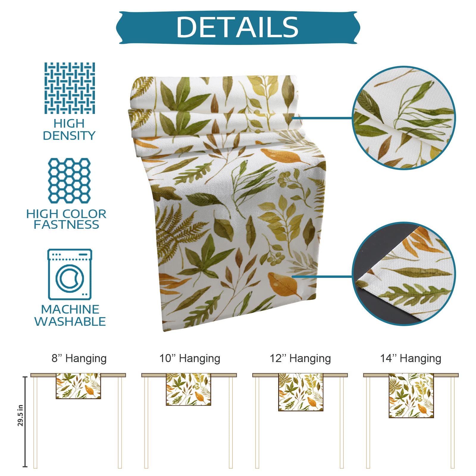 72 Inch Cotton Linen Table Runner - Fall Leaf Pattern Kitchen & Dining Table Decor, Rustic Farmhouse Style for Autumn Weddings, Banquets & Coffee Tables | Perfect for Thanksgiving, Christmas & Seasonal Home Decor