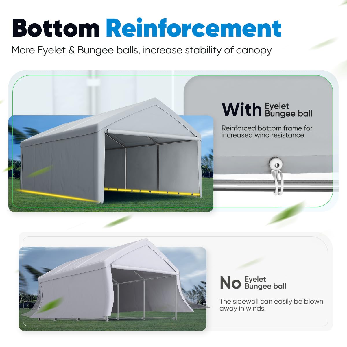 Quictent 13x20 FT Heavy Duty Galvanized Steel Carport Canopy - Weatherproof Car & Boat Shelter with Reinforced Top Poles, Removable Sidewalls & Ground Bar (Grey) - Perfect for Vehicle Protection, Outdoor Storage & RV Cover