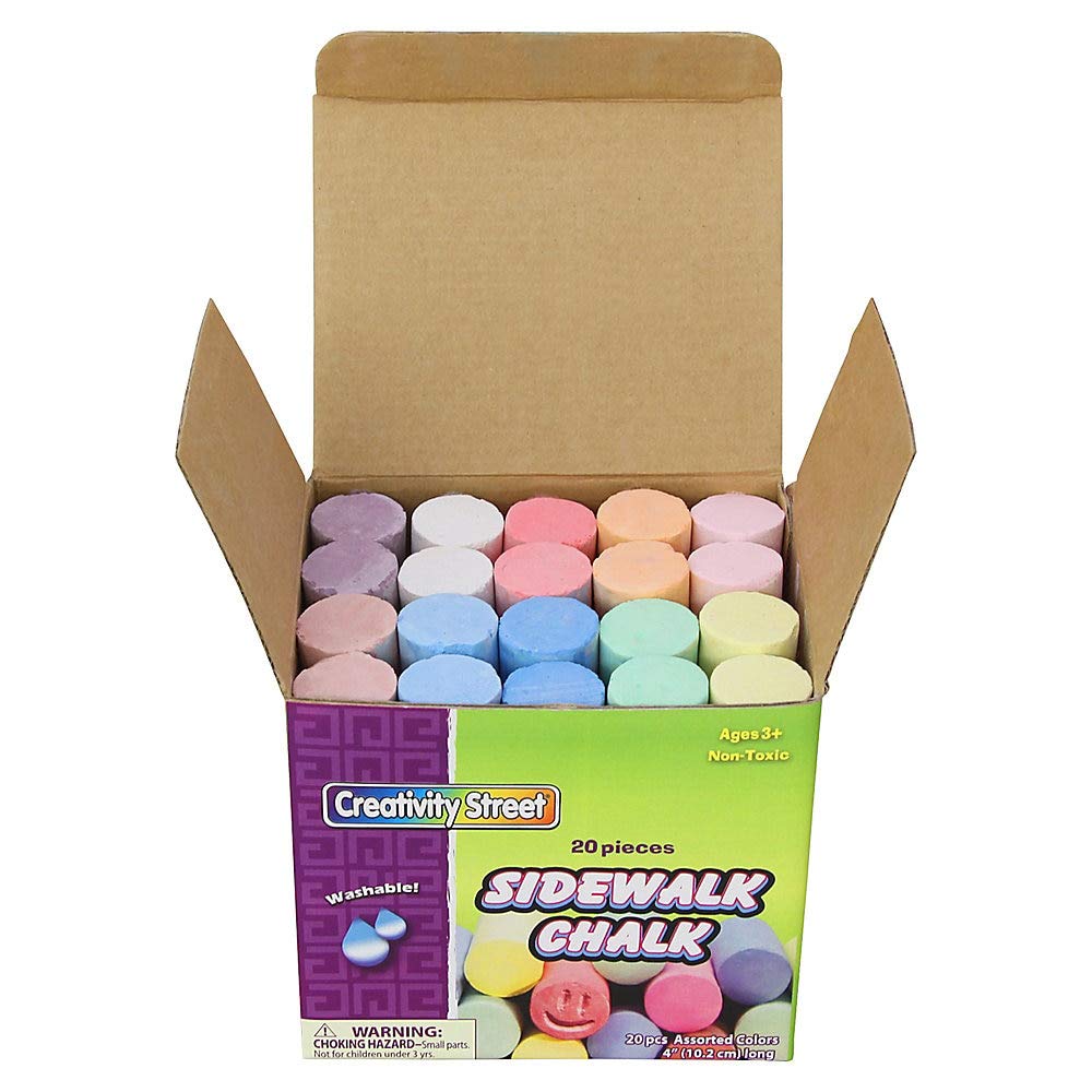 Chenille Kraft Non-Toxic Sidewalk Chalk - 20 Vibrant Assorted Colors for Kids Outdoor Drawing & Play - Perfect for Driveway Art, Hopscotch & Summer Activities