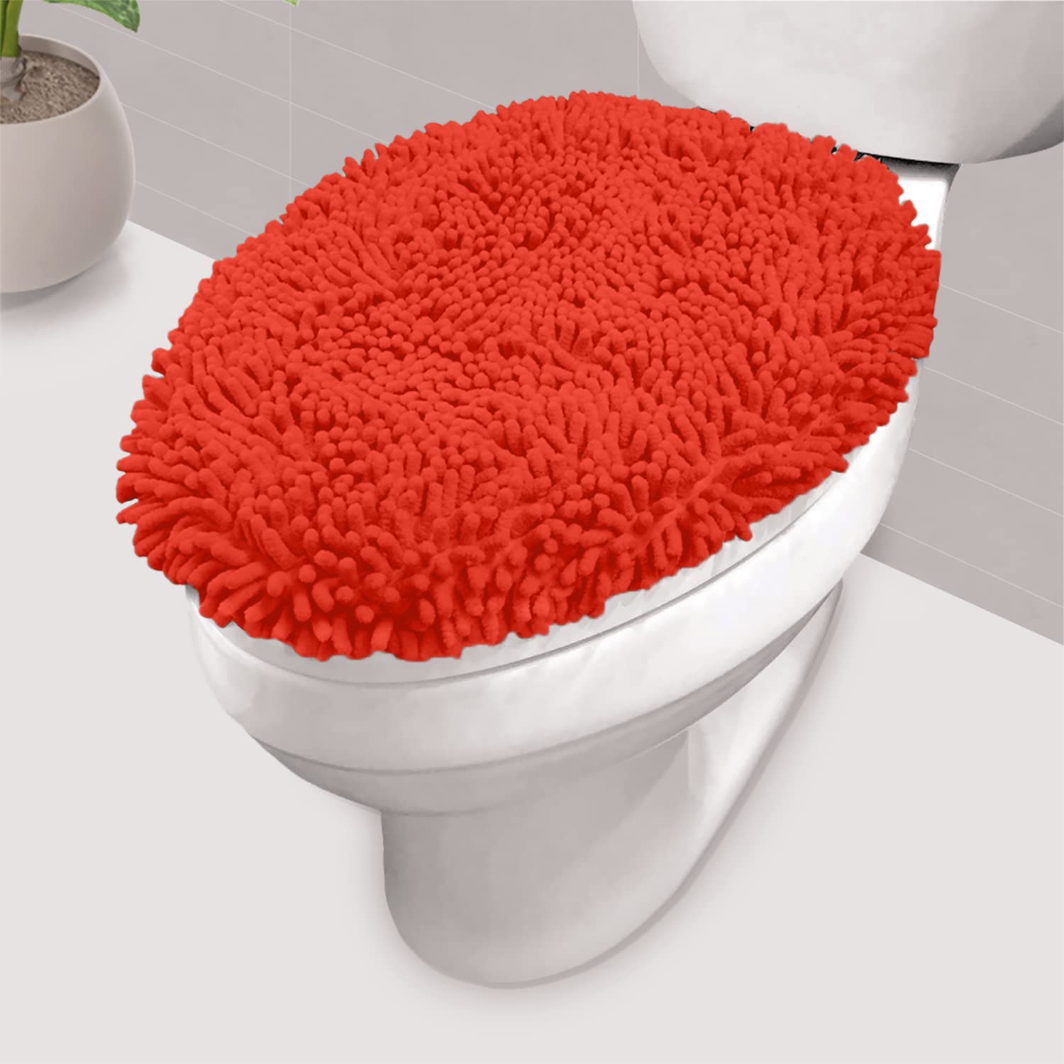 LuxUrux Soft Plush Toilet Seat Cover - Machine Washable Microfiber Bathroom Toilet Lid Cover (18
