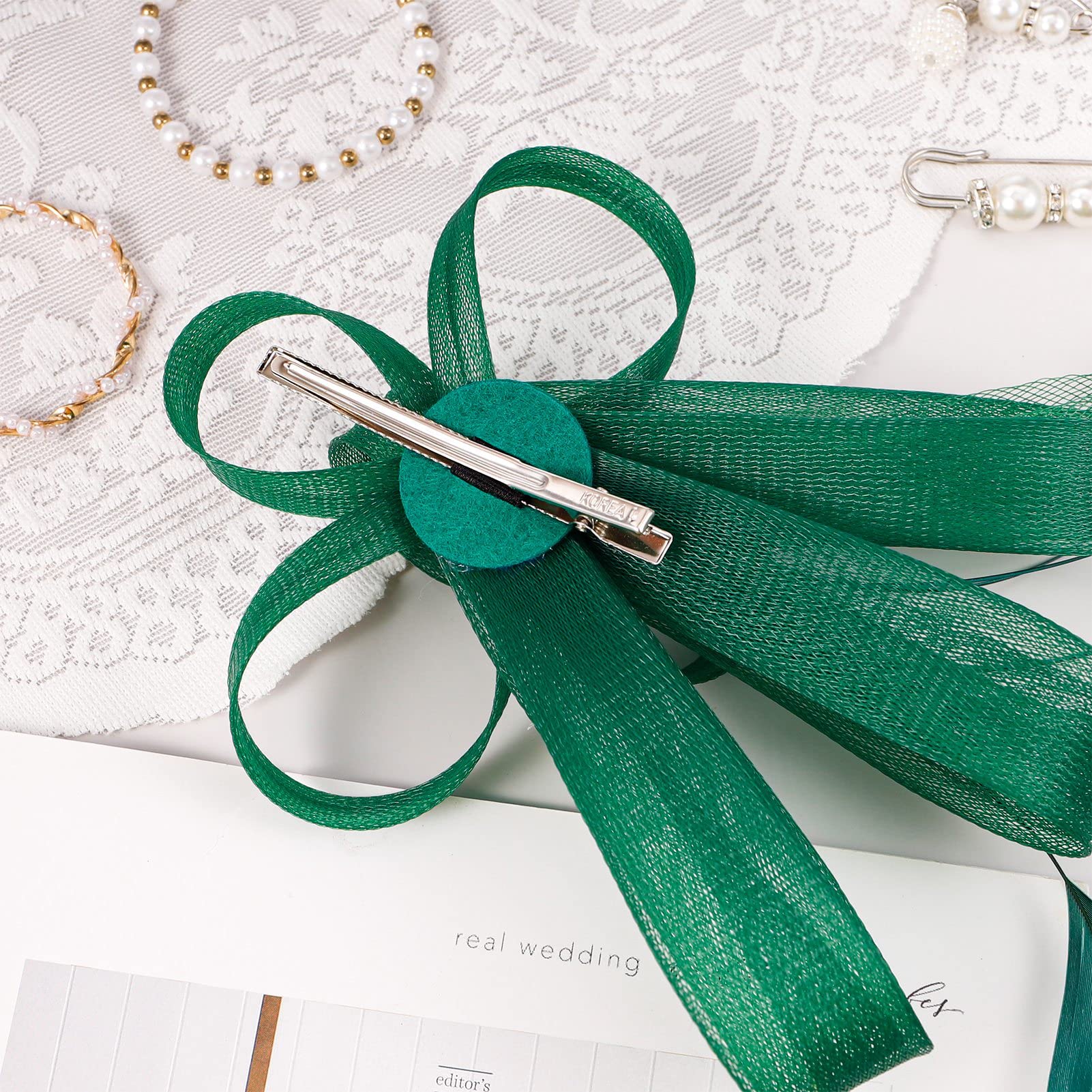 Elegant Dacitiery Women's Feather Alice Band Fascinator Hair Clip - Mesh Flower & Feather Headband for Weddings, Tea Parties, Races, Ascot & Cocktail Events (Green) | Perfect for Bridal, Prom & Formal Occasions