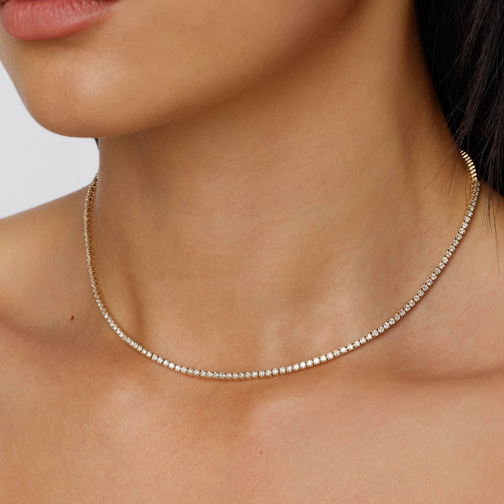 10K Gold Diamond Tennis Necklace for Women - Elegant Layered Jewelry for Weddings, Parties & Special Occasions