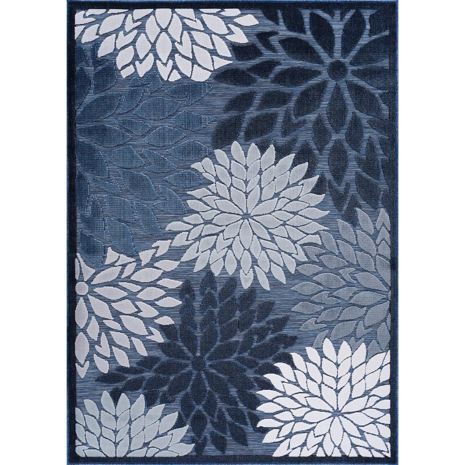 Beverly Rug 8x10 Modern Floral Tropical Indoor Outdoor Area Rug - Non-Shedding, Washable, Easy Clean - Navy Blue - Perfect for Patio, Living Room, Porch & Garden Decor