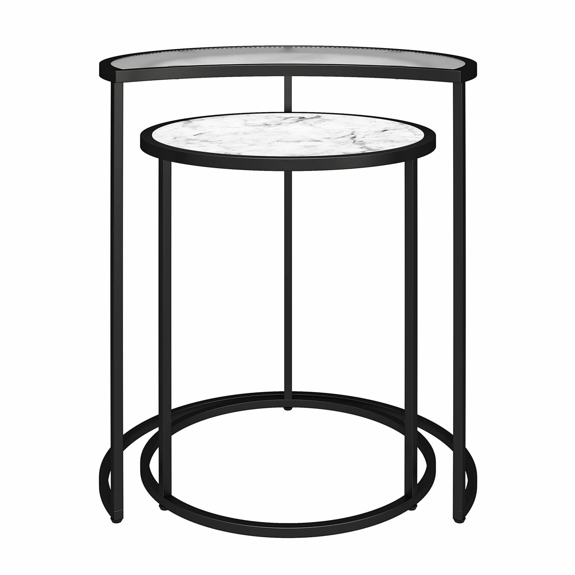 Mr. Kate Moon Phases Nesting End Tables - White Faux Marble & Glass Coffee Side Tables for Living Room, Bedroom - Modern Home Decor Accent Furniture for Small Spaces
