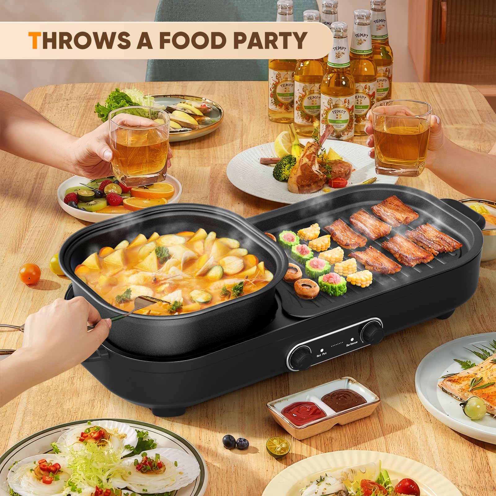 2-in-1 Electric Hot Pot & Grill with Dual Temperature Control - Non-Stick Smokeless Indoor Shabu Hot Pot & Korean BBQ - Perfect for Family Gatherings, Dorm Cooking & Asian Cuisine Nights