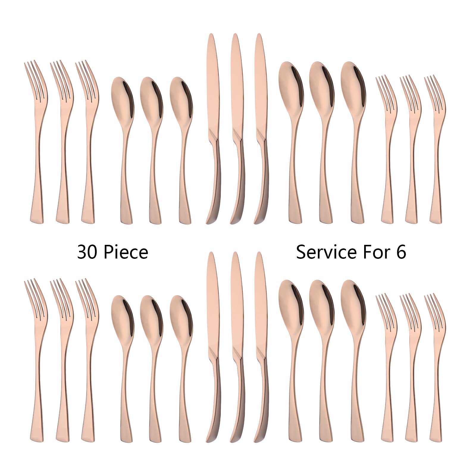 **Rose Gold Dinnerware Flatware Set for 6 (30-Piece) – Stainless Steel Mirror Polished Cutlery Set with Knives, Forks & Spoons – Durable & Thickened Kitchen Tableware – Perfect for Dinner Parties, Weddings & Home Dining**
