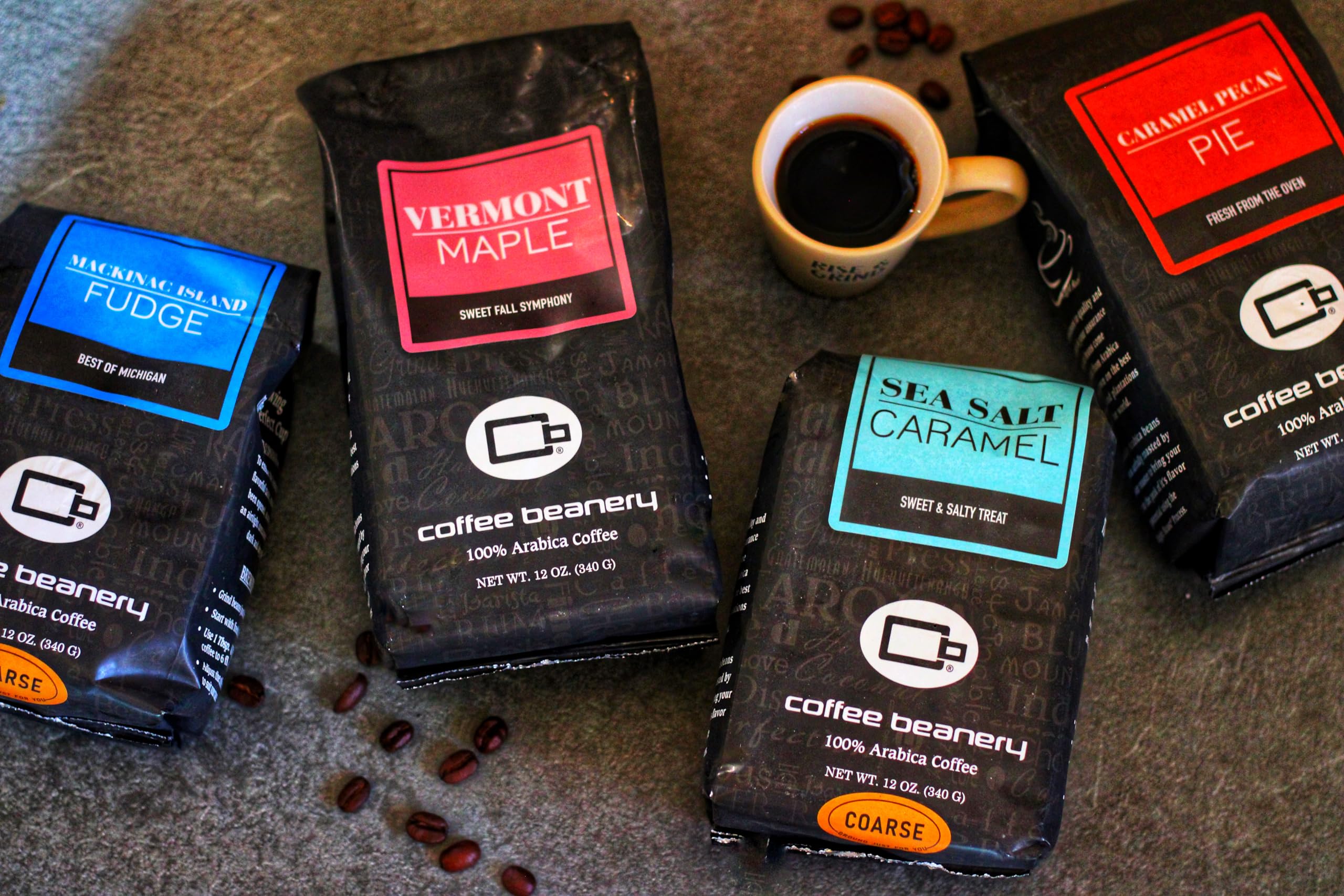 Sea Salt Caramel Flavored Whole Bean Coffee by Coffee Beanery | 12oz Medium Roast 100% Arabica Specialty Gourmet Coffee Beans | Perfect for Home Brewing, Office Use & Gift Giving