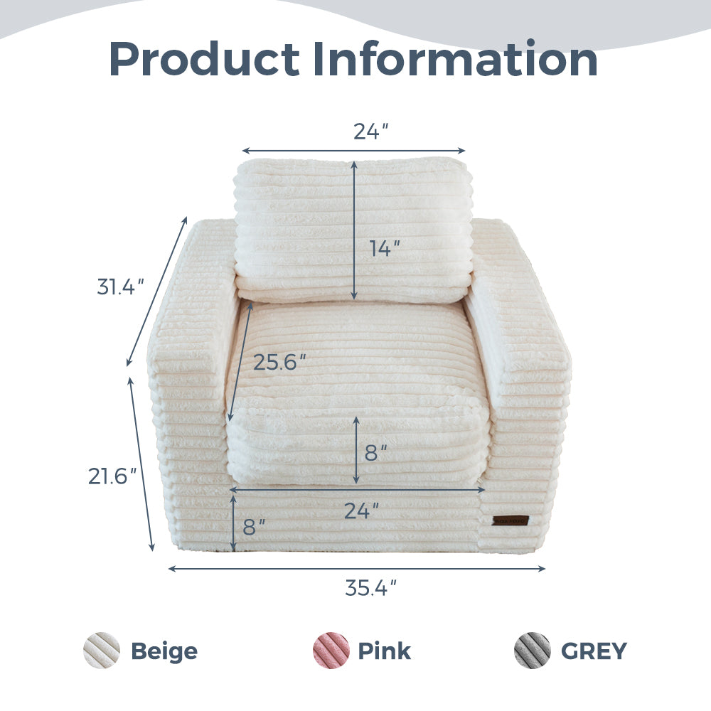 MAXYOYO Giant Bean Bag Chair - Striped Faux Fur Floor Sofa with Pillows & Armrests | Ultra Soft Oversized Lounger for Living Room, Bedroom, Game Room & Dorm | Perfect for Relaxing, Reading & Movie Nights