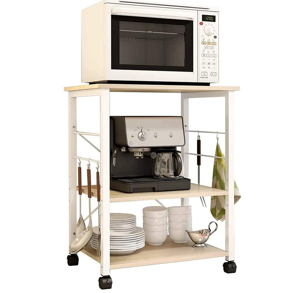 DlandHome 3-Tier Rolling Kitchen Cart - Microwave Stand, Baker's Rack & Appliance Table with Wheels, Small Utility Cart for Kitchen Storage (W4-Maple) - Perfect for Small Spaces, Apartment Cooking & Microwave Organization