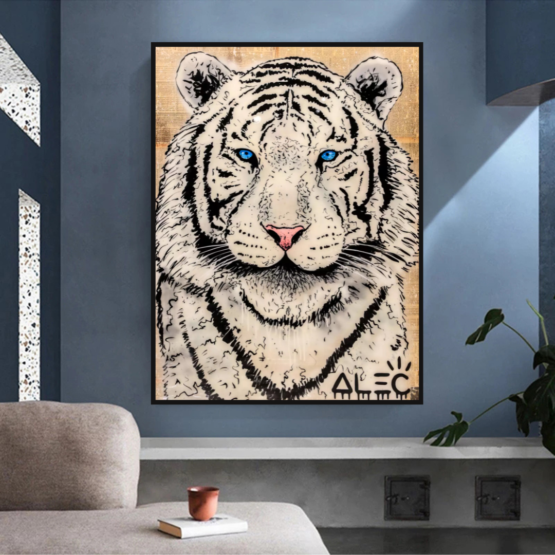 White Tiger Poster - Stunning Wildlife Art Print of Majestic White Tigers for Home & Office Decor | Perfect for Living Room, Bedroom, or Office Wall Art