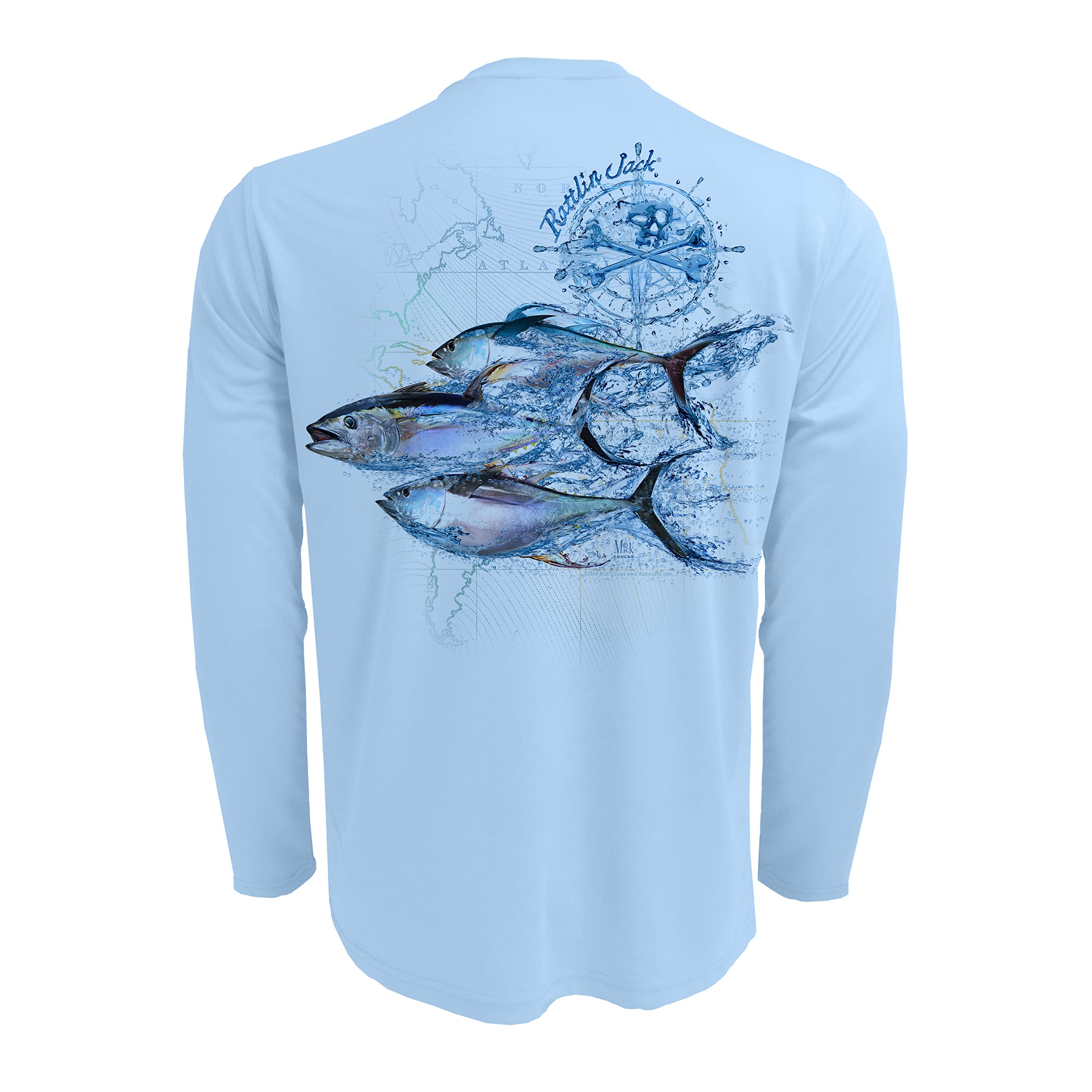 Rattlin Jack Men's Tuna Sport Fishing Shirt UPF 50+ Sun Protection Long Sleeve Quick Dry Shirt for Saltwater Fishing & Outdoor Activities