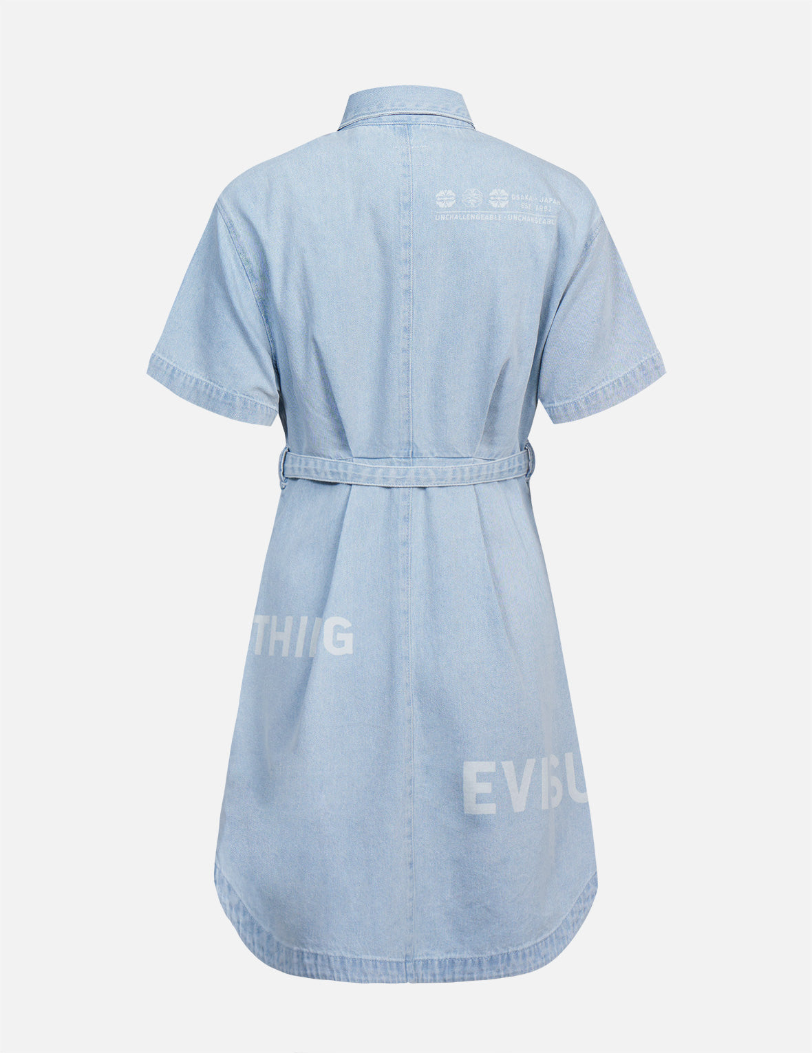 Stylish Logo Discharged Print Denim Shirt Dress for Women - Casual Chic Outfit for Streetwear, Date Night & Spring Fashion