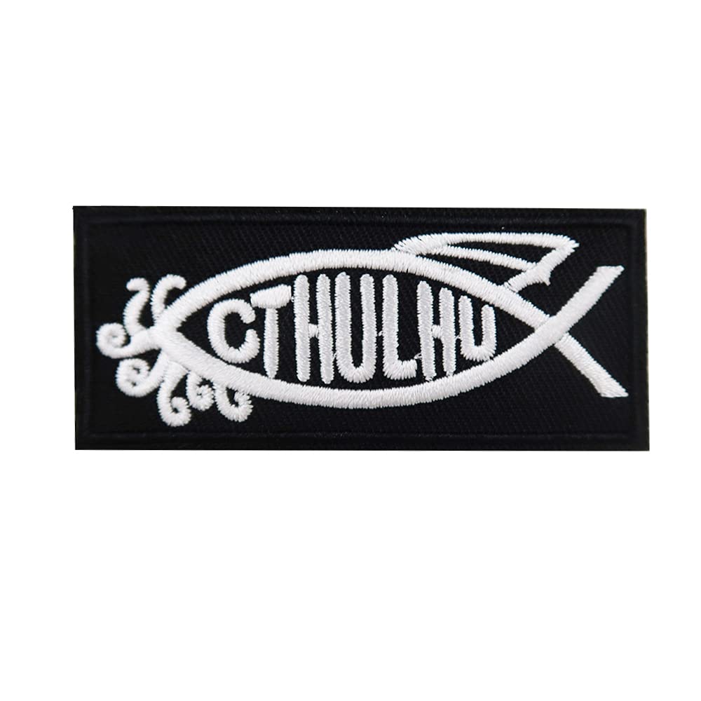 Cthulhu Fish Embroidered Iron On Patch for Jackets, Bags & DIY Crafts - Gothic Horror Sewing Applique for Costumes & Accessories