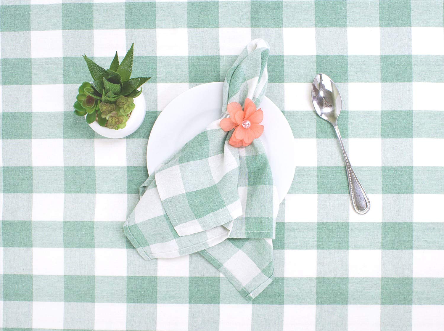Fennco Styles Country Buffalo Check Soft Table Runner 16 x 90 Inch - Green Plaid Table Cover for Dining Room, Kitchen, Picnic, Family Gathering, Indoor Outdoor Parties, Wedding & Holiday Decor