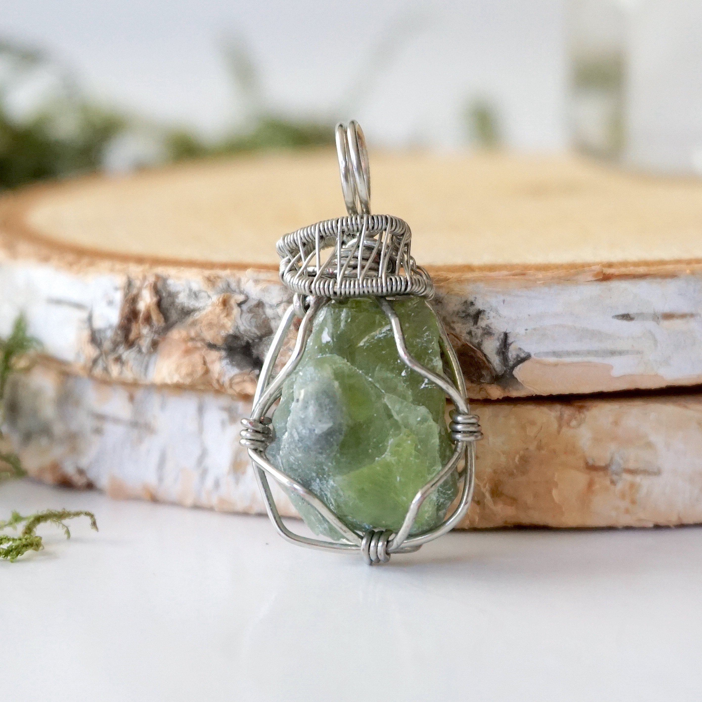 Natural Raw Peridot Pendant Necklace in 14K White Gold - Elegant Jewelry for Women, Perfect for Gifts, Weddings & Special Occasions