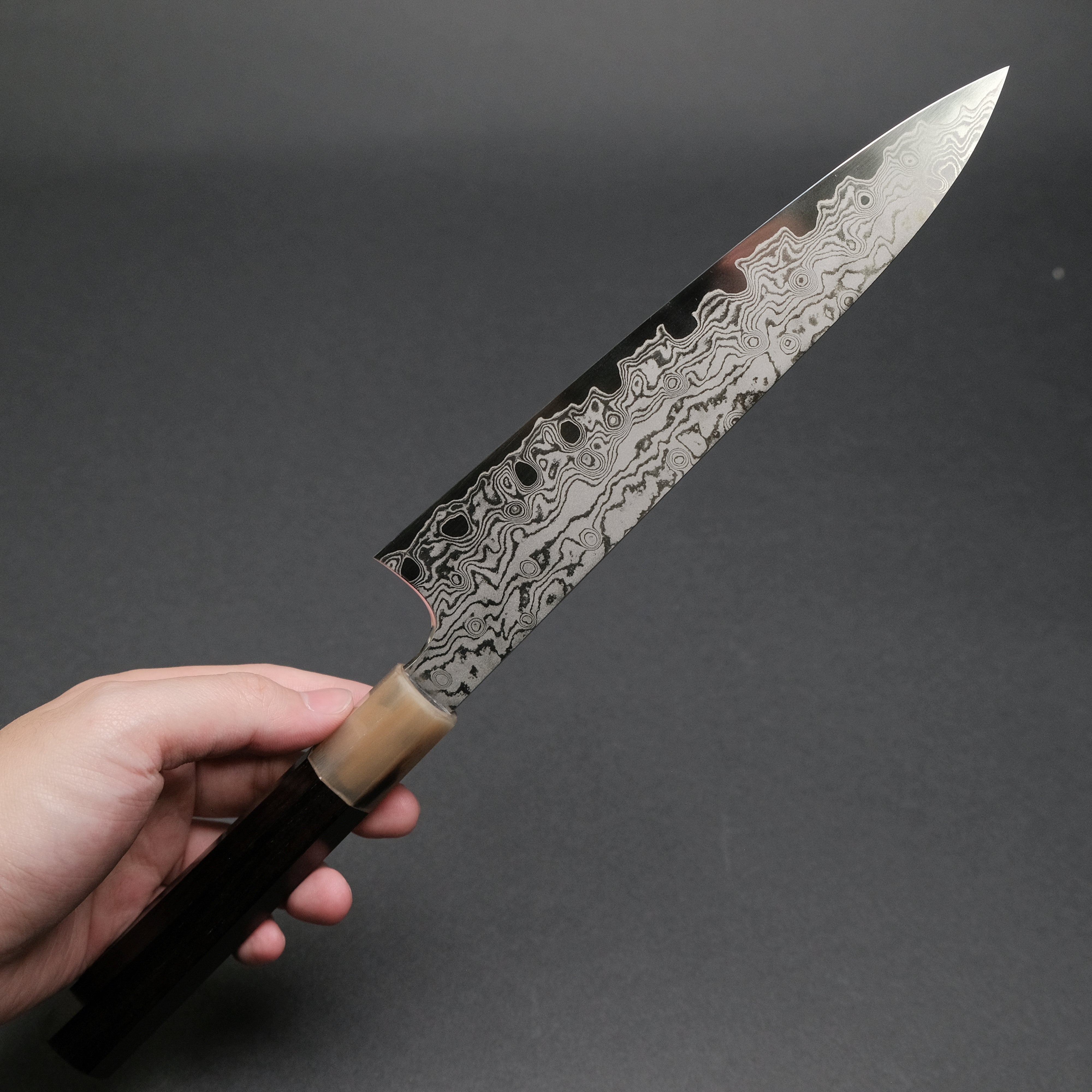 Hitohira Kikuchiyo Yohei 210mm Gyuto Knife - VG-10 Damascus Steel Blade with Ebony Wood Handle - Limited Edition Japanese Chef Knife for Professional Cooking, Sushi & Meat Cutting