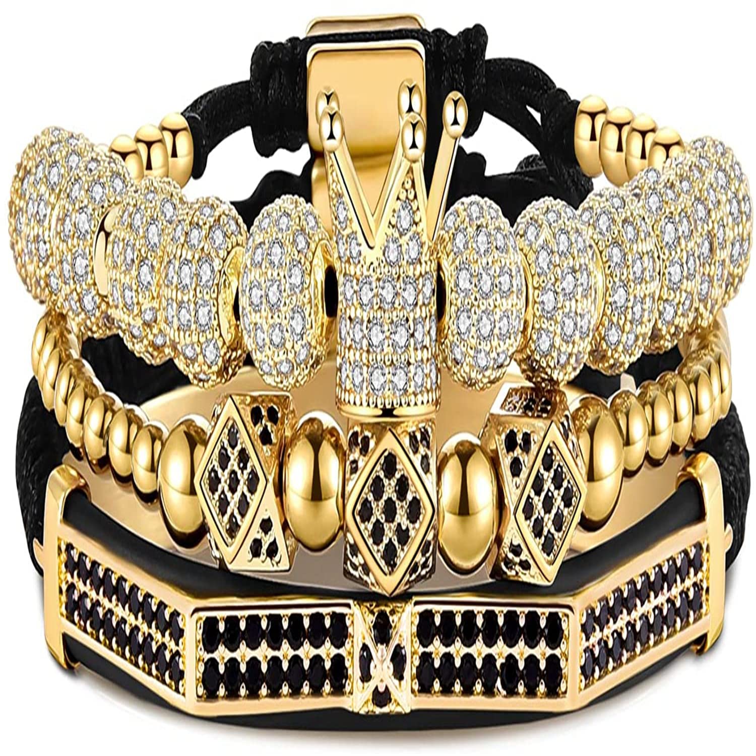 Imperial Crown King Men's Bracelet - Luxury Gold Pave CZ Cuff Bangle for Men | Fashion Jewelry Gift for Birthday, Anniversary & Special Occasions | Perfect for Parties, Weddings & Formal Events
