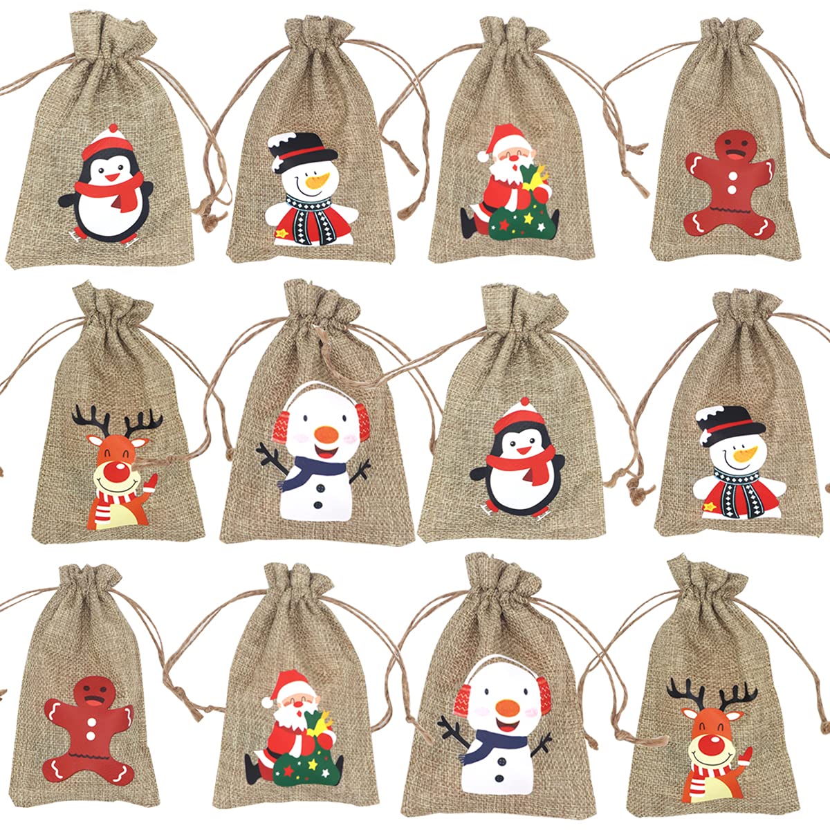 12 Pack Christmas Burlap Jute Drawstring Gift Bags 3.93