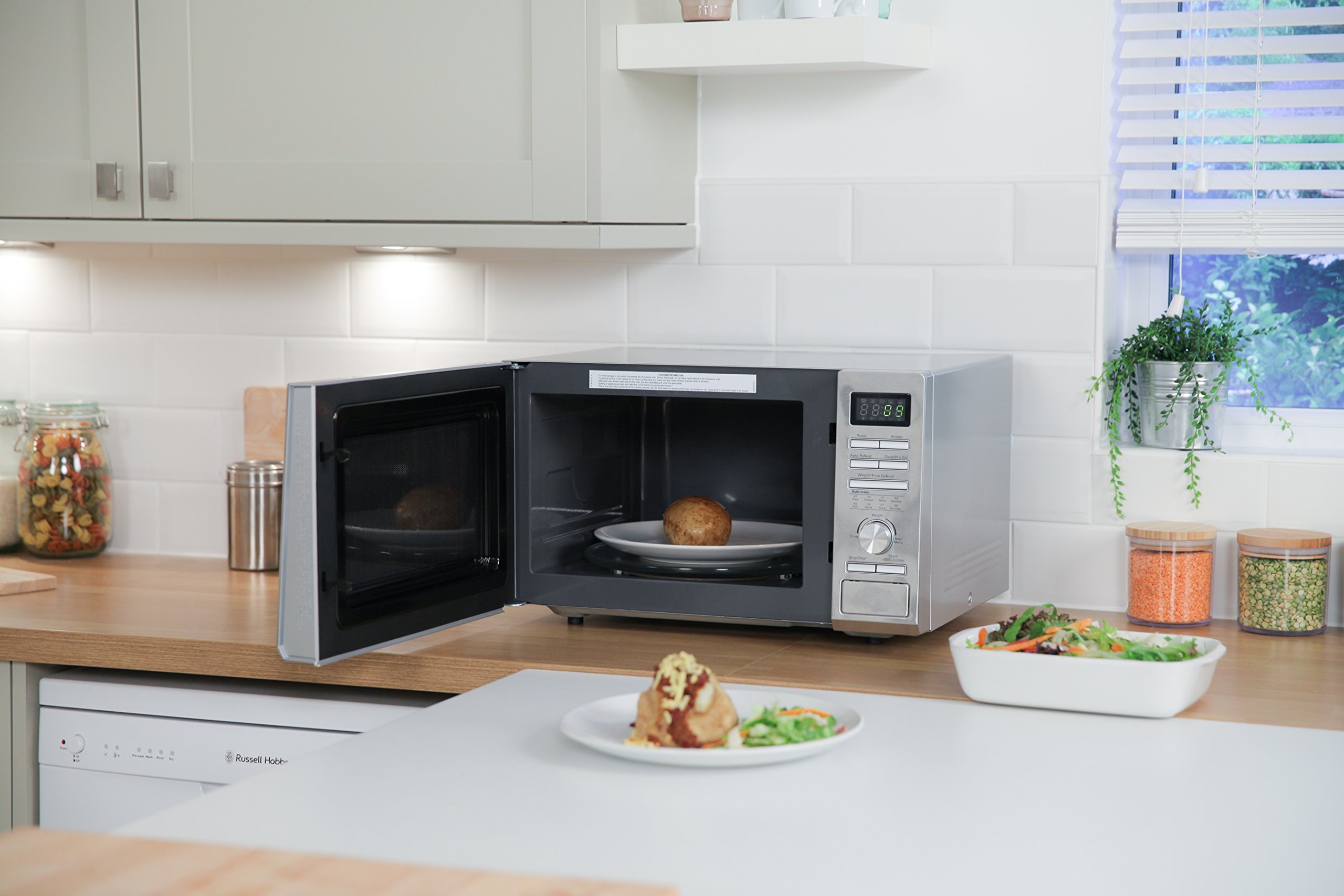 Russell Hobbs RHM2563 25L Digital 900W Solo Microwave Oven in Stainless Steel - Perfect for Small Kitchens, Dorms & Office Break Rooms