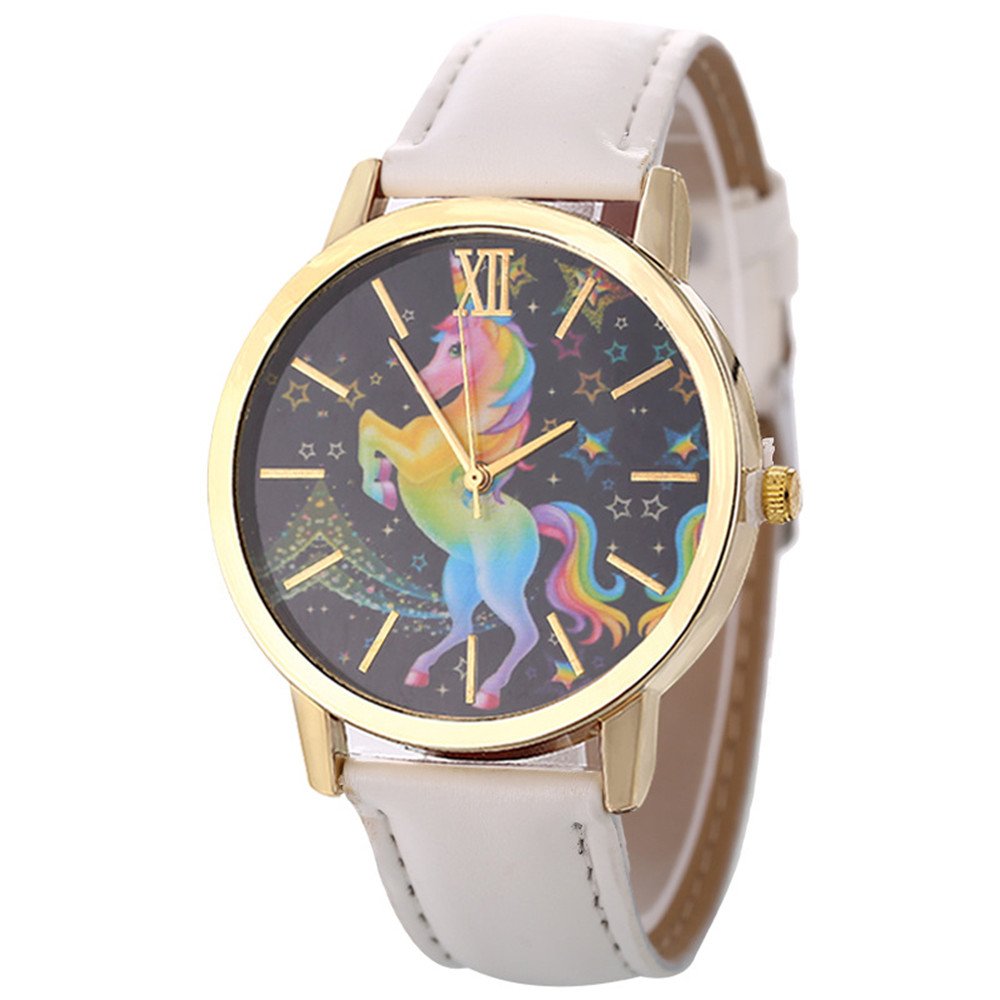 YAMULA Colorful Unicorn Stars Women's Quartz Watch with Classic Leather Strap - Perfect for Everyday Wear, Gift Giving & Fashion Accessories