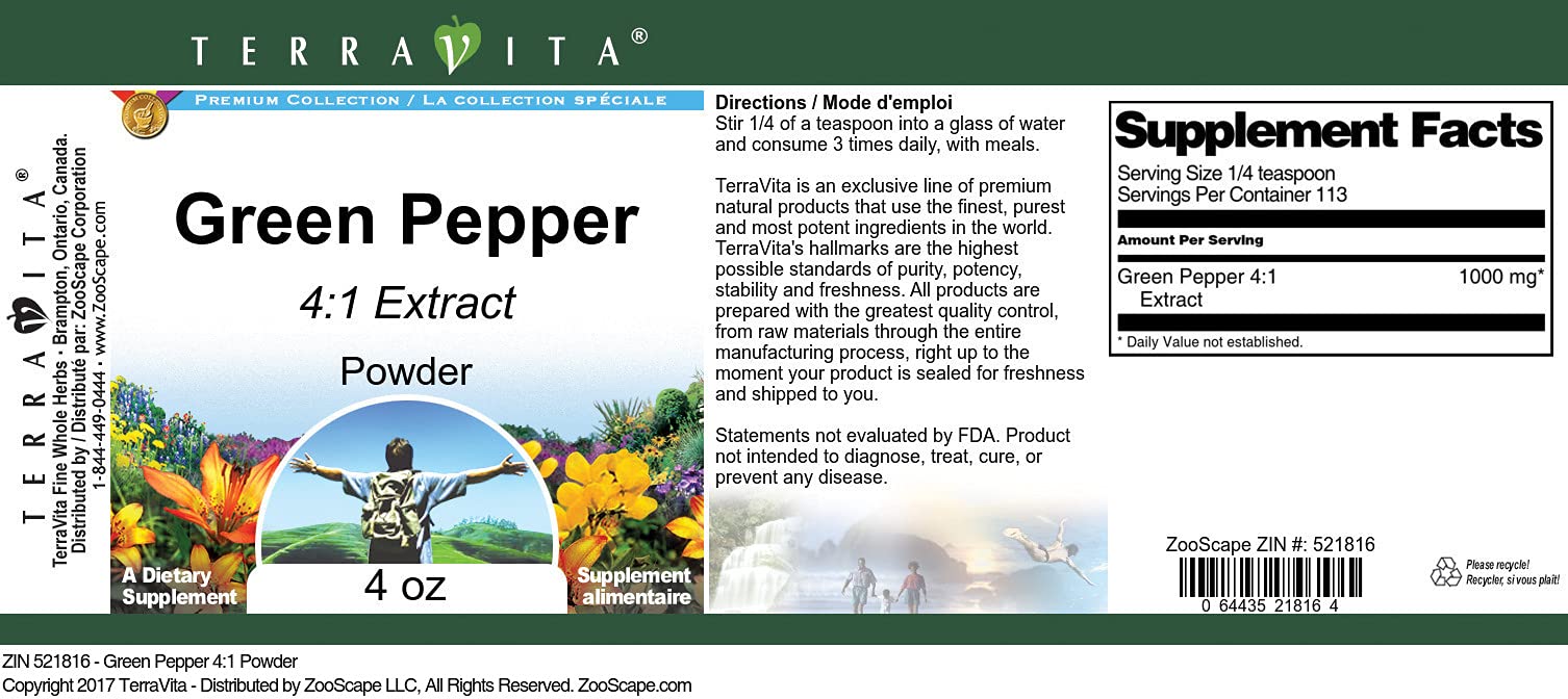 Organic Green Pepper 4:1 Extract Powder (4 oz) - 3 Pack | Premium Superfood Supplement for Cooking, Smoothies & Health Drinks | USDA Certified, Non-GMO, Gluten-Free