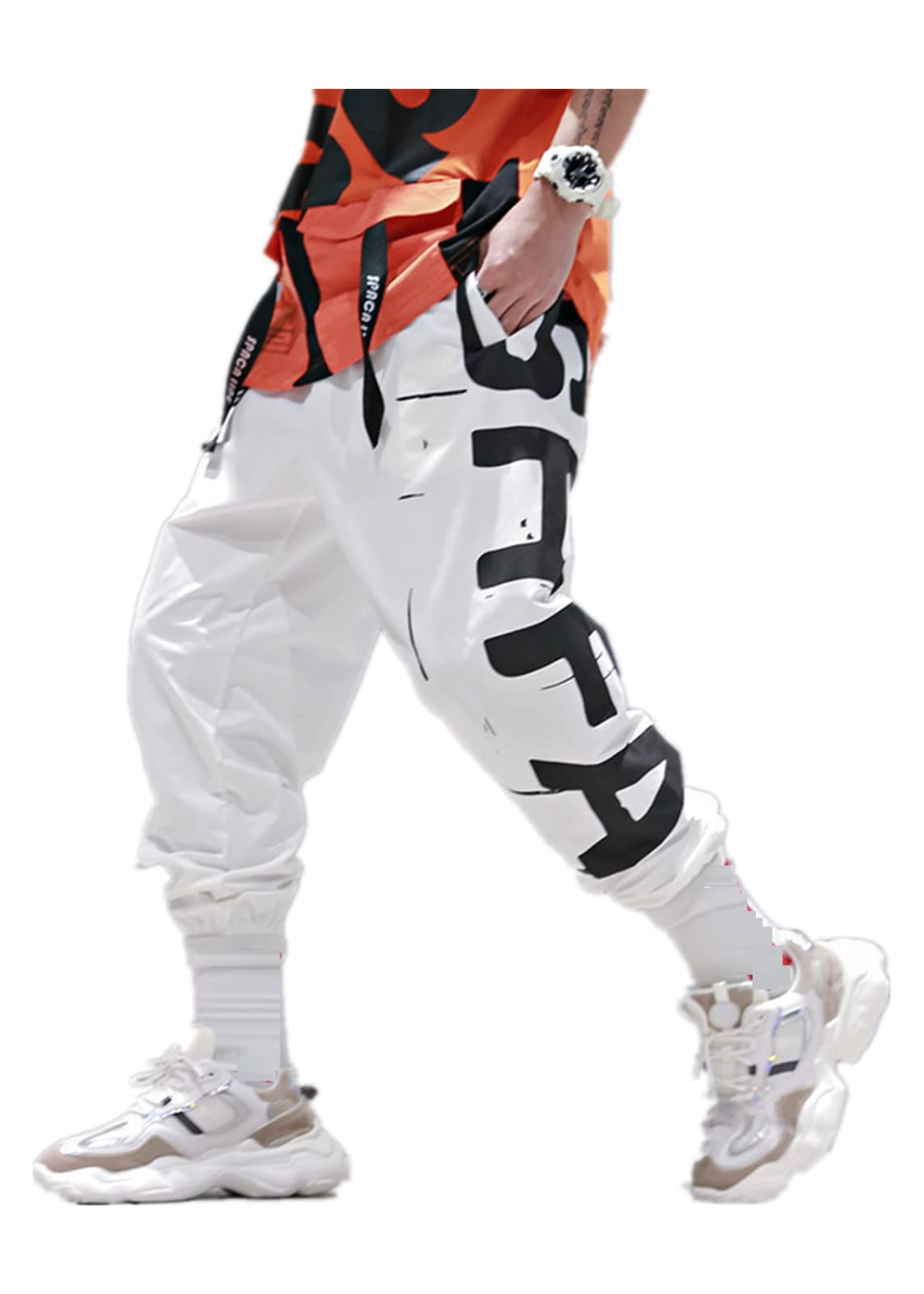 Men's Elastic Waist Cargo Pants - Streetwear Harem Sweatpants for Hip Hop & Casual Wear | Comfortable Ribbon Design for Gym, Lounge & Outdoor Activities