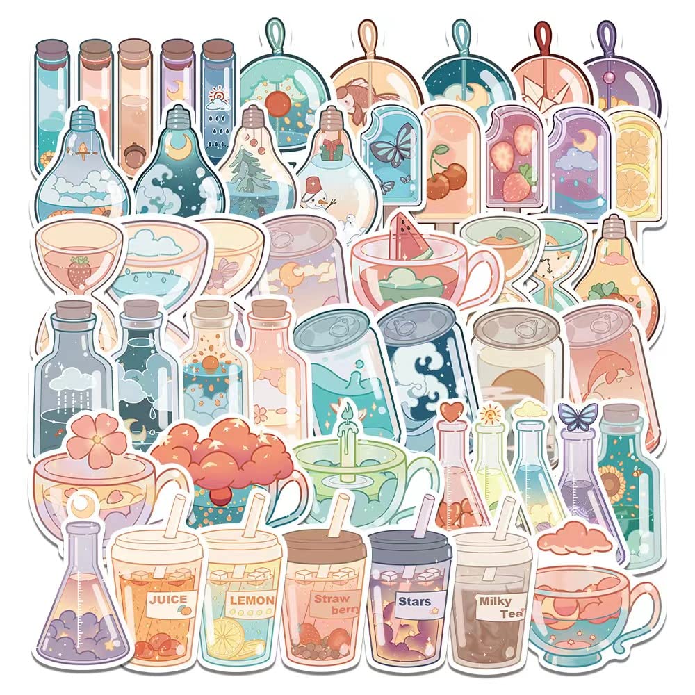 Tuqiso 200 Pcs Waterproof Vinyl Stickers - Cute Cartoon Boba Tea Decals for Water Bottles, Laptops & Flasks | Aesthetic Doodle Stickers for DIY Crafts, School Supplies & Gift Wrapping