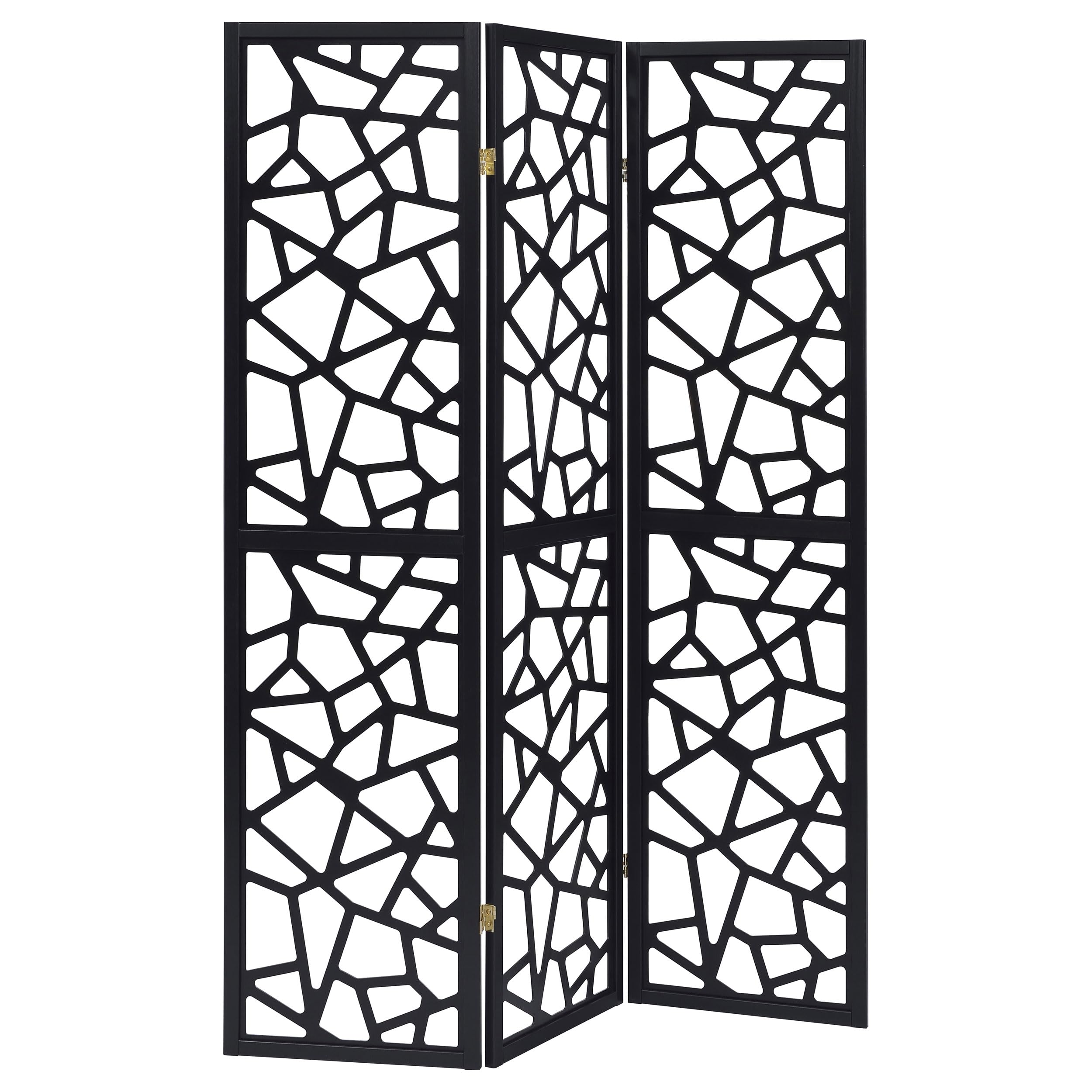Coaster Home Furnishings Nailan 3-Panel Open Mosaic Pattern Room Divider Screen - Black Modern Folding Partition for Living Room, Bedroom & Office Privacy
