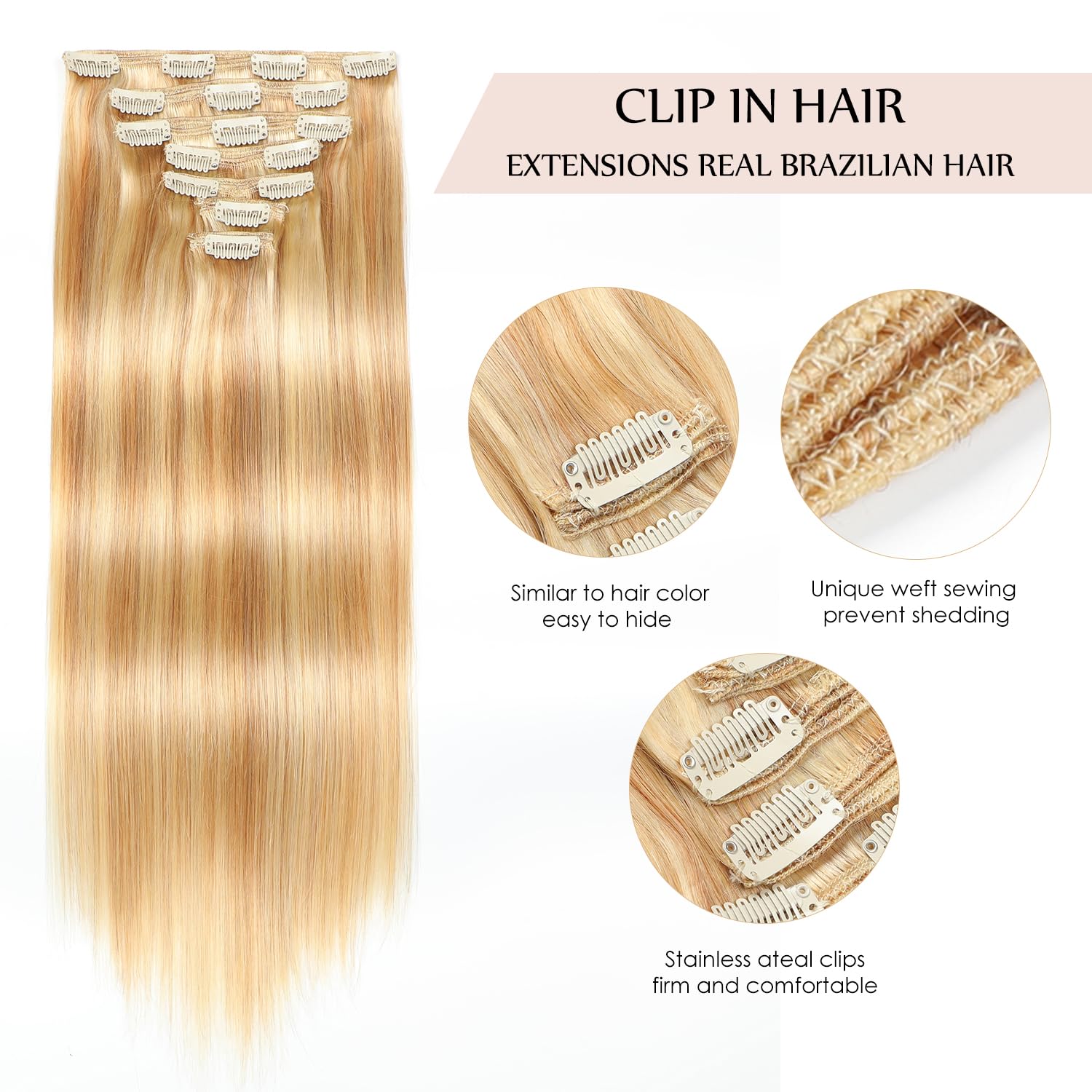 18 Inch 150g 7pcs Sisily Clip-in Human Hair Extensions - Real Remy Human Hair Blonde Straight Double Weft for Volume & Length | Perfect for Parties, Weddings & Everyday Styling
