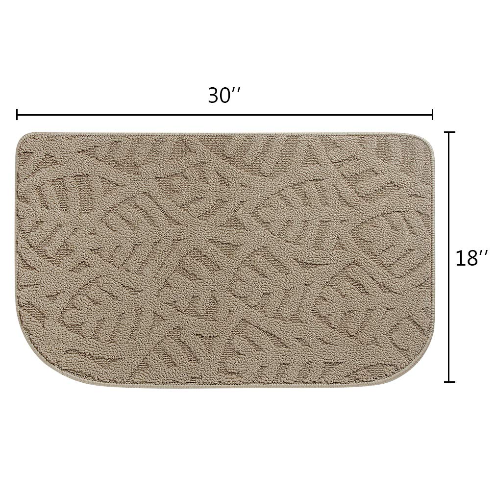 VANZAVANZU Non-Slip Kitchen Rugs 2 Pack - 30x18 Inch Half Round Absorbent Kitchen Mats with Latex Backing, Machine Washable Floor Mats for Kitchen, Doorway, Bathroom (Beige) - Perfect for High Traffic Areas & Spill Protection