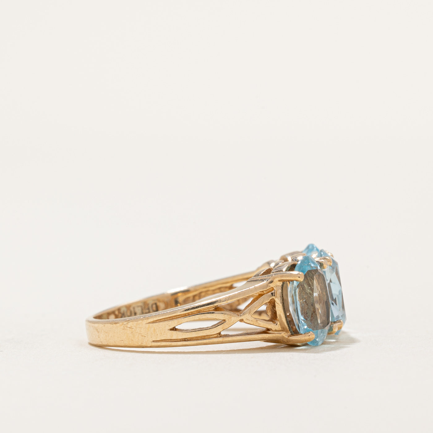 Three Stone Blue Topaz Cocktail Ring | 3.85 Carat Total Weight | Size 7 | Elegant Statement Jewelry for Evening Parties & Special Occasions