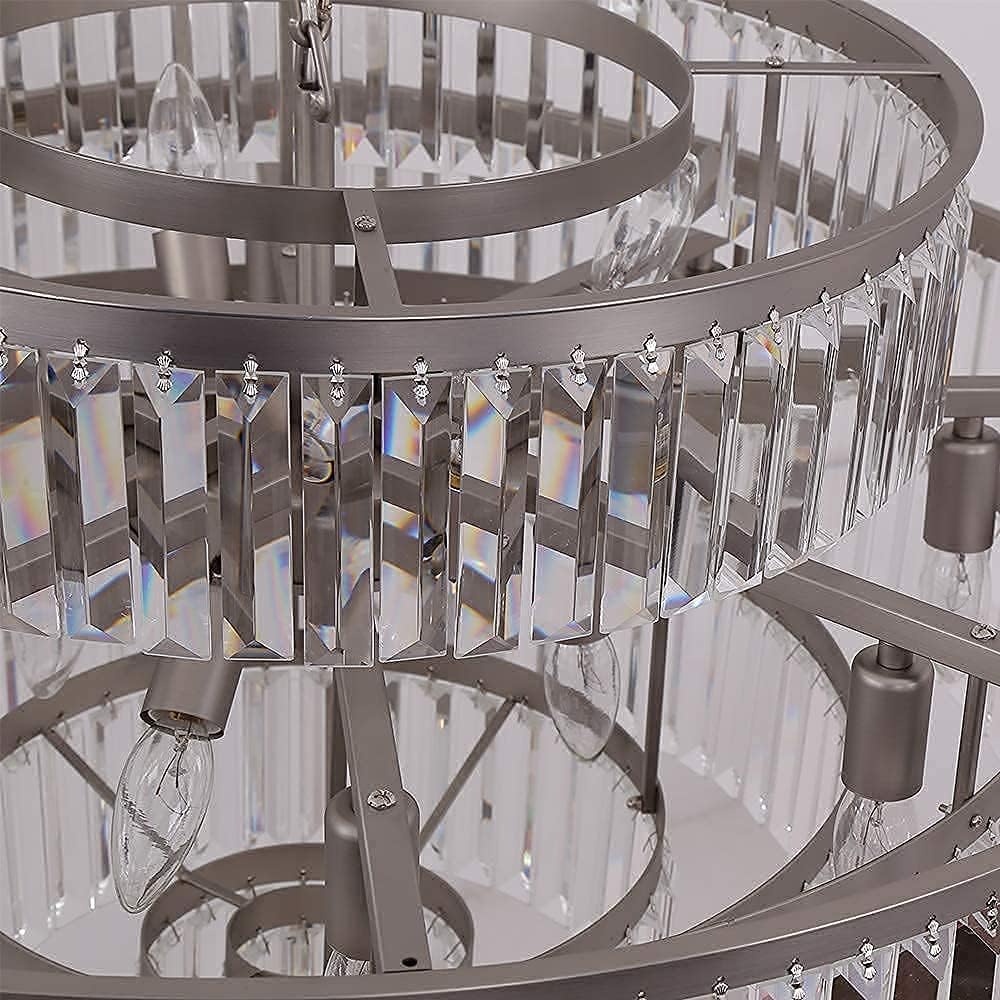 Modern Round Crystal Chandelier - 7-Tier 17-Lights Nickel Finish for Dining Room, Living Room, Bedroom & Entryway - Elegant Lighting Fixture for Home Decor & Wedding Venues