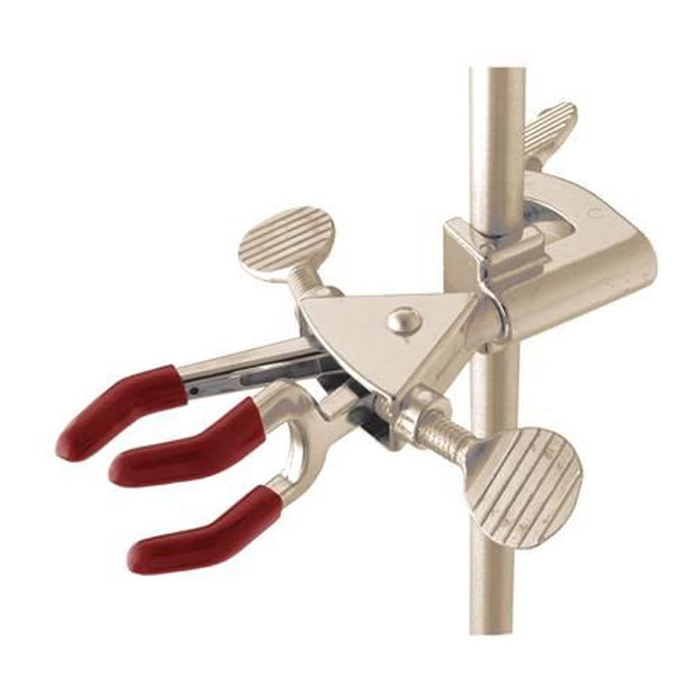 Stainless Steel 3-Prong Fixed Position Clamp with Dual Adjustment - Medium Size Lab Jaws for Woodworking, Metalworking & DIY Projects