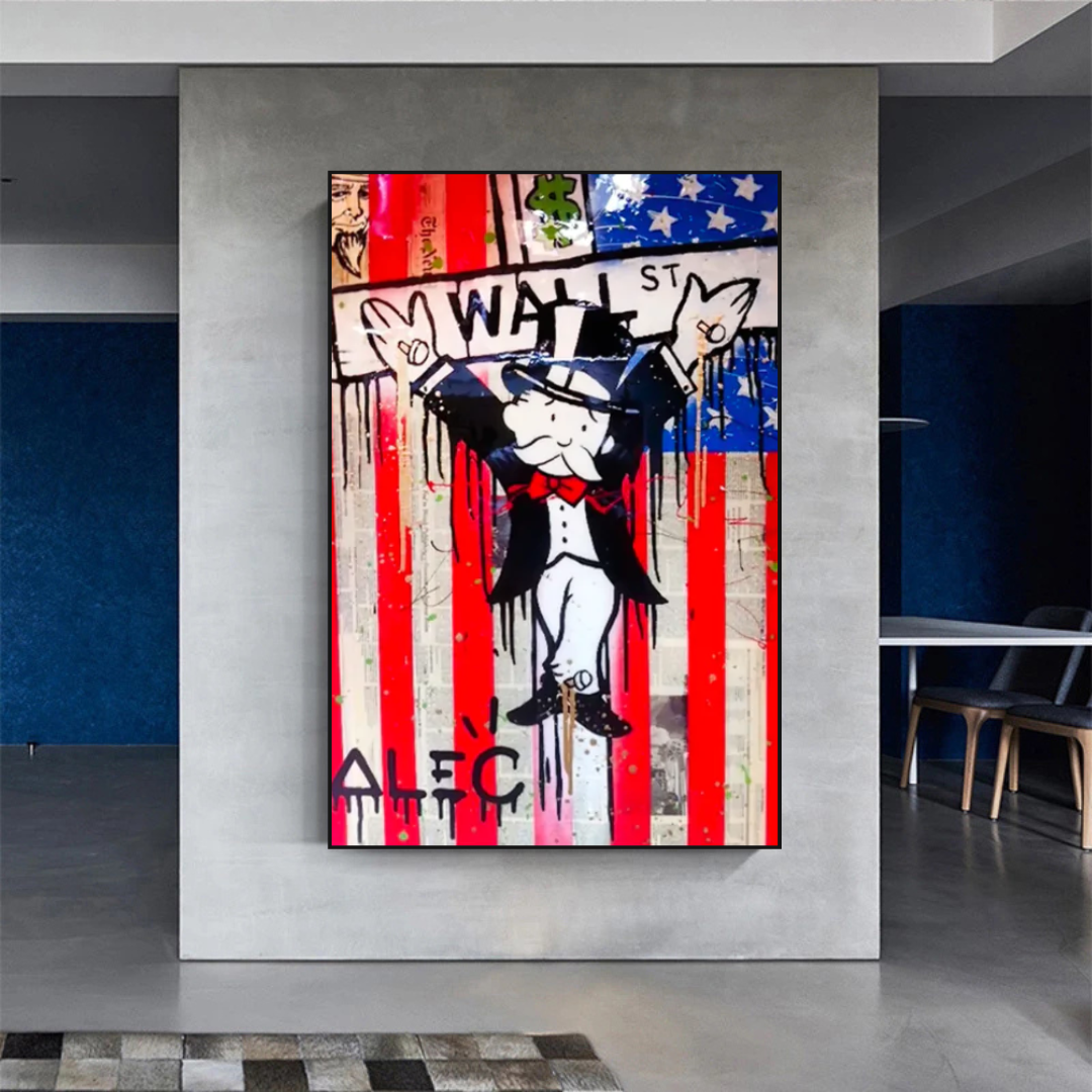 Alec Monopoly Millionaire Wall Street USA Canvas Wall Art - Modern Home Decor for Living Room, Office & Gallery