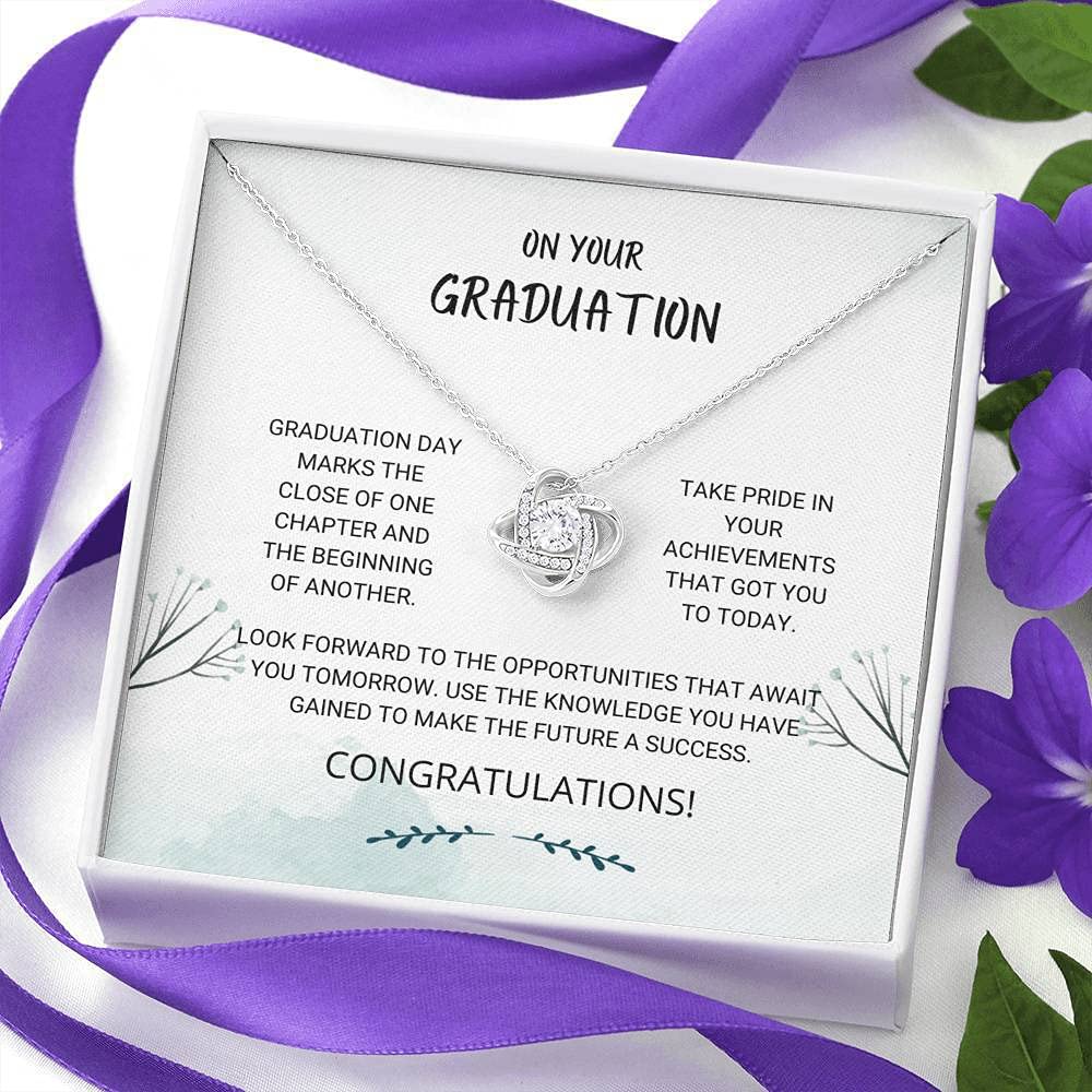 Graduate Love Knot Necklace - Elegant Graduation Jewelry Gift for 2021 Seniors | Perfect Graduation Present with Card | Ideal for Commencement Ceremonies & Celebrations
