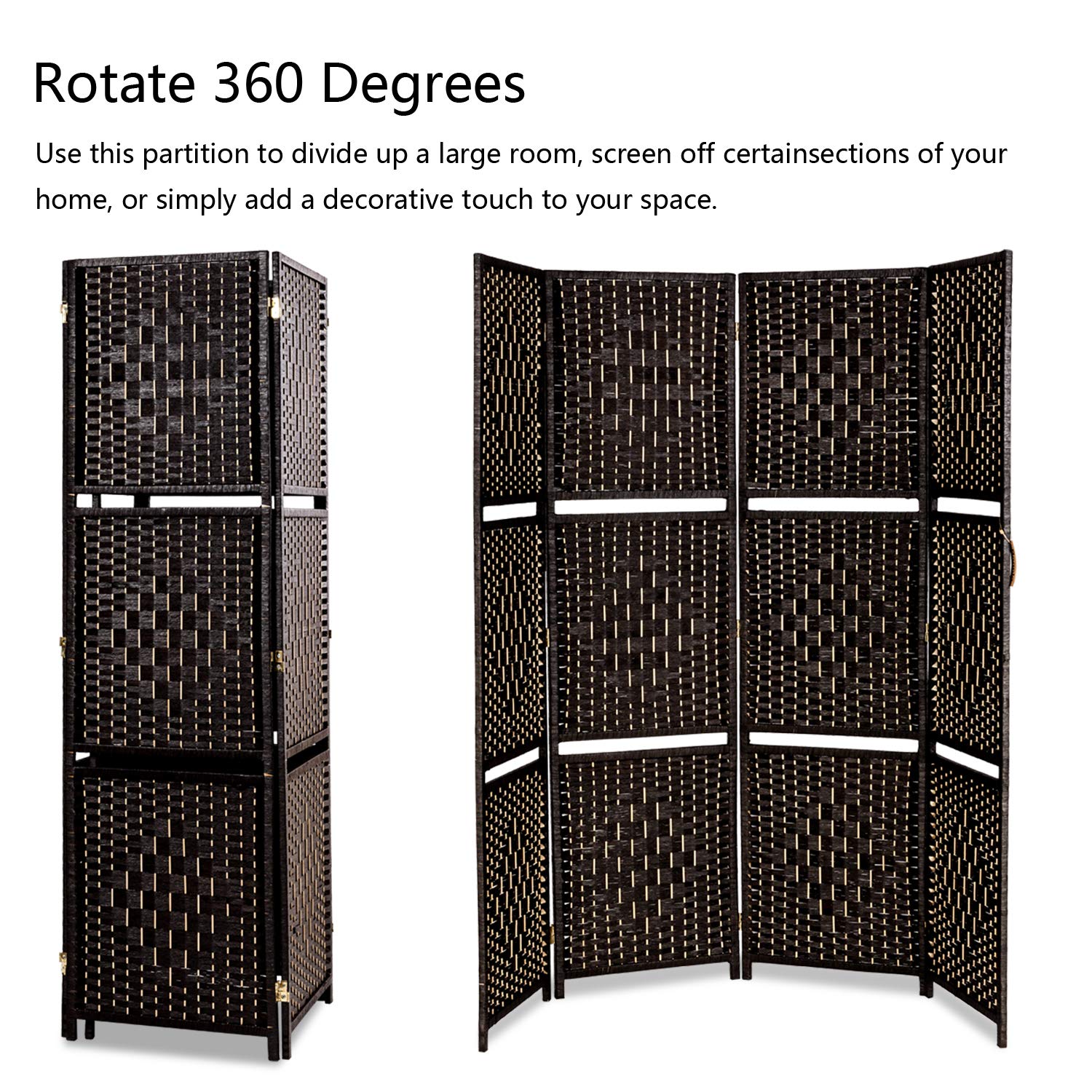 HOMVENT 4-Panel Wicker Weave Room Divider - 6ft Rattan Privacy Screen with 2 Shelves for Indoor & Outdoor Use | Perfect for Living Room, Bedroom, Dining Room, Office & Patio Decor