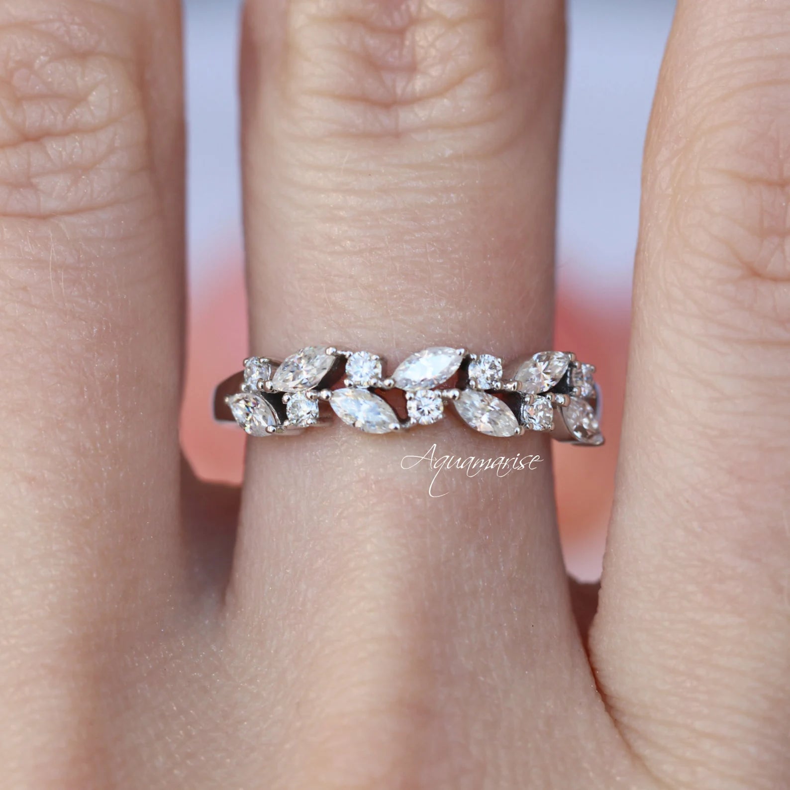14K Solid Yellow Gold Marquise Natural Diamond or Moissanite Wedding Band - Perfect for Engagement Rings, Anniversary Gifts & Bridal Jewelry
