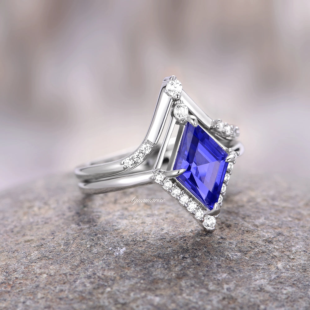 Tanzanite Sterling Silver Ring Set for Women | Elegant Kite Cut Gemstone Jewelry | Perfect for Engagement, Wedding, Anniversary & Special Occasions