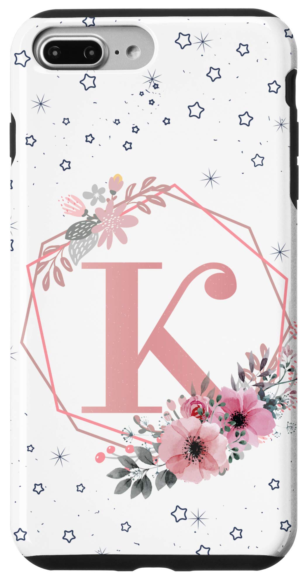 Elegant Monogram Flower Pink Phone Case for iPhone 7 Plus/8 Plus - Personalized Initial Letter K - Perfect for Daily Use, Gifts & Special Occasions