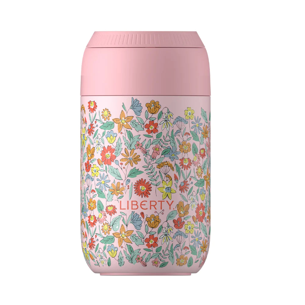 Chilly's Liberty Series 2 Reusable Coffee Cup 340ml - Insulated Stainless Steel Travel Mug, Summer Sprigs Blush - Perfect for Hot & Cold Drinks, Office, Commuting & Outdoor Activities