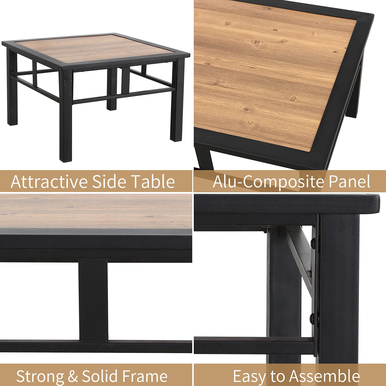 **Weather-Resistant Aluminum Composite Panel Outdoor Side Table with Wood Grain - Patio, Bistro & Conversation Coffee Table for Outdoor Furniture Sets - Perfect for Backyard, Garden & Poolside Relaxation**